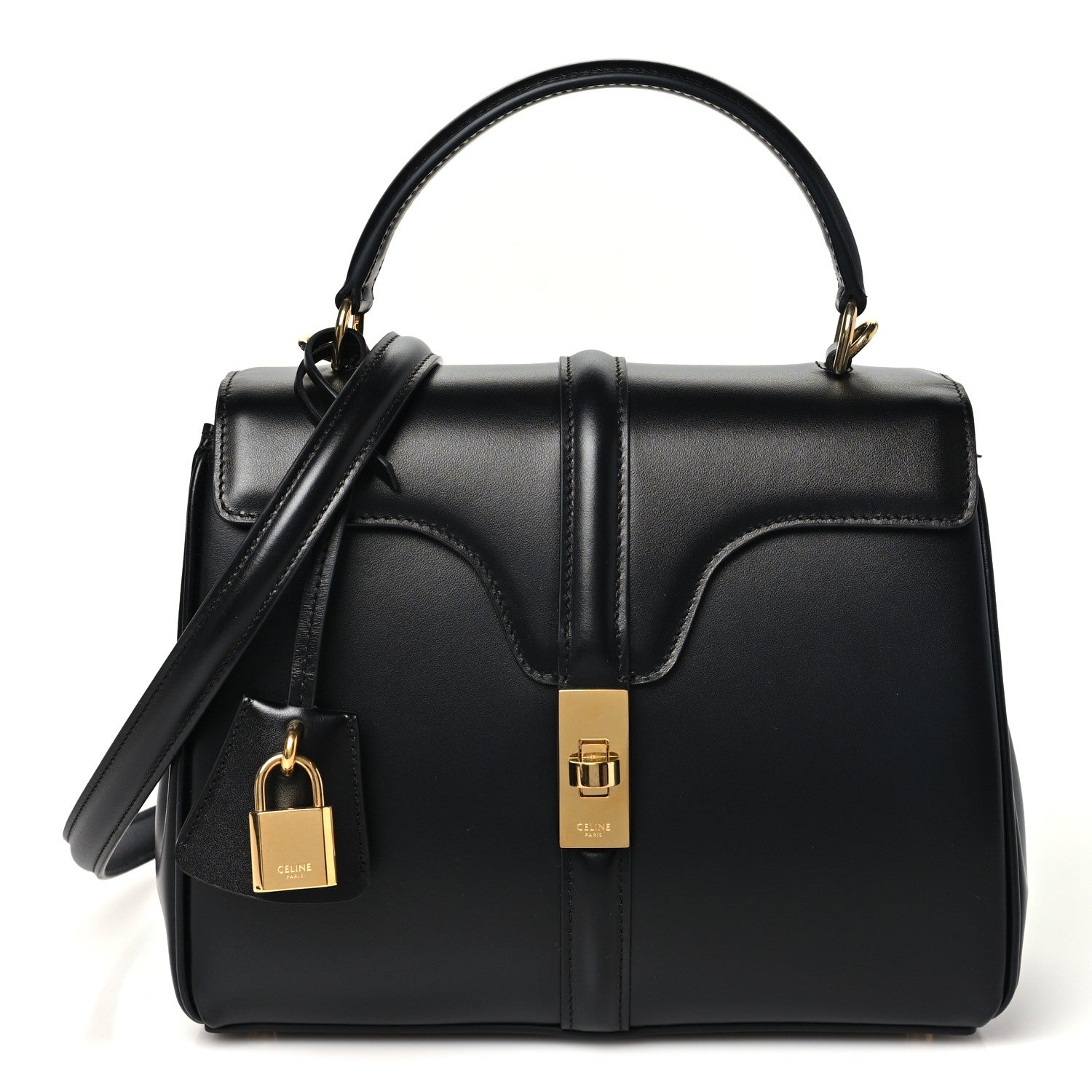Celine Satinated Calfskin Small 16 Top Handle Bag Black 1 of 11