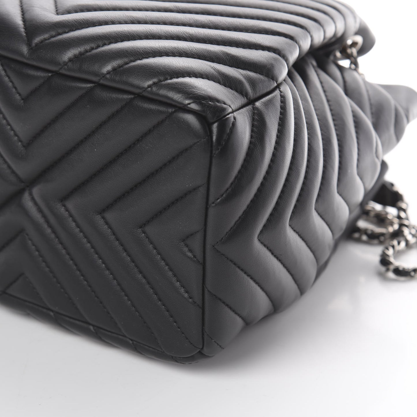 Lambskin Chevron Small Urban Spirit Drawstring Bag Black