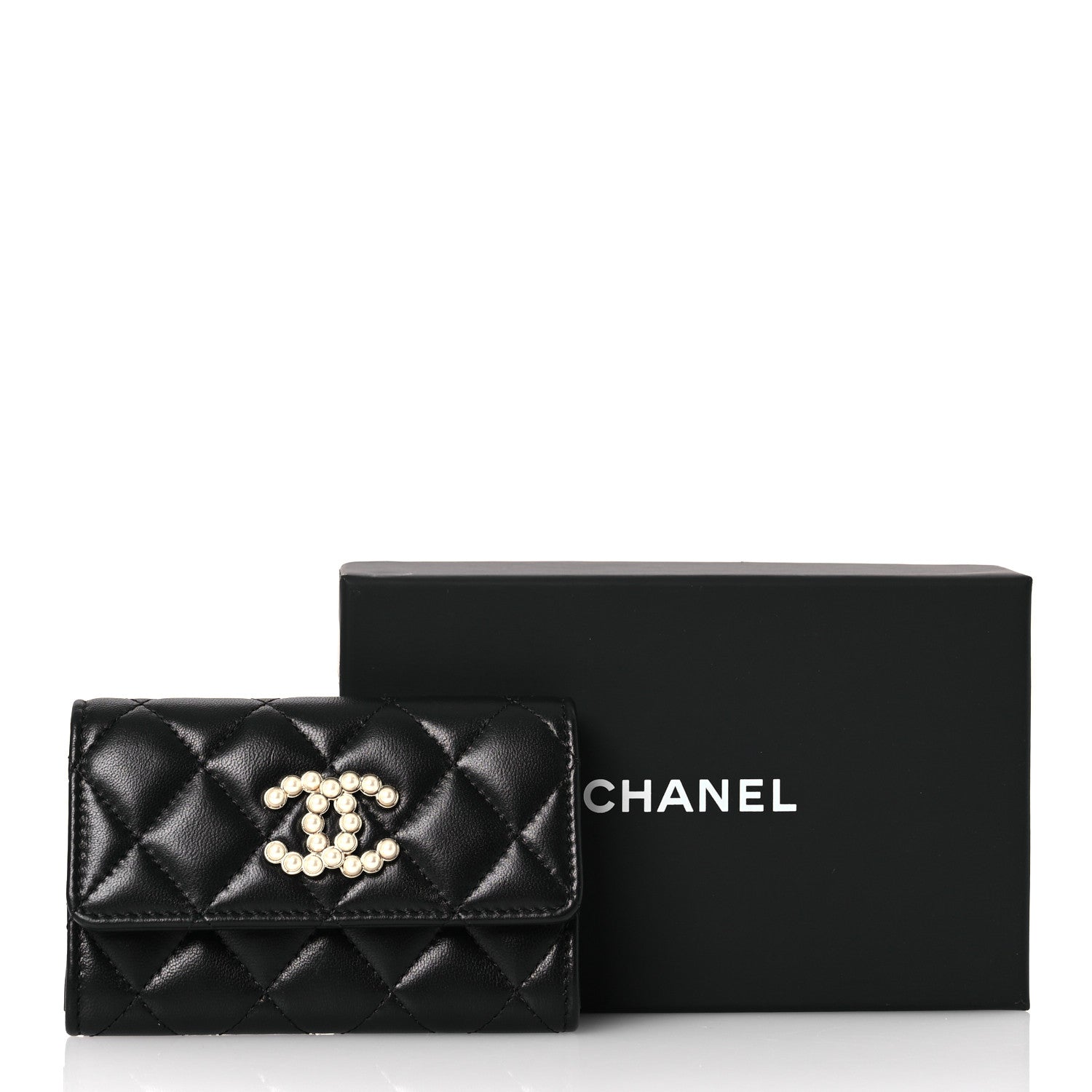 Chanel Lambskin Quilted Pearl CC Chanel Flap Card Holder Black 5 of 10