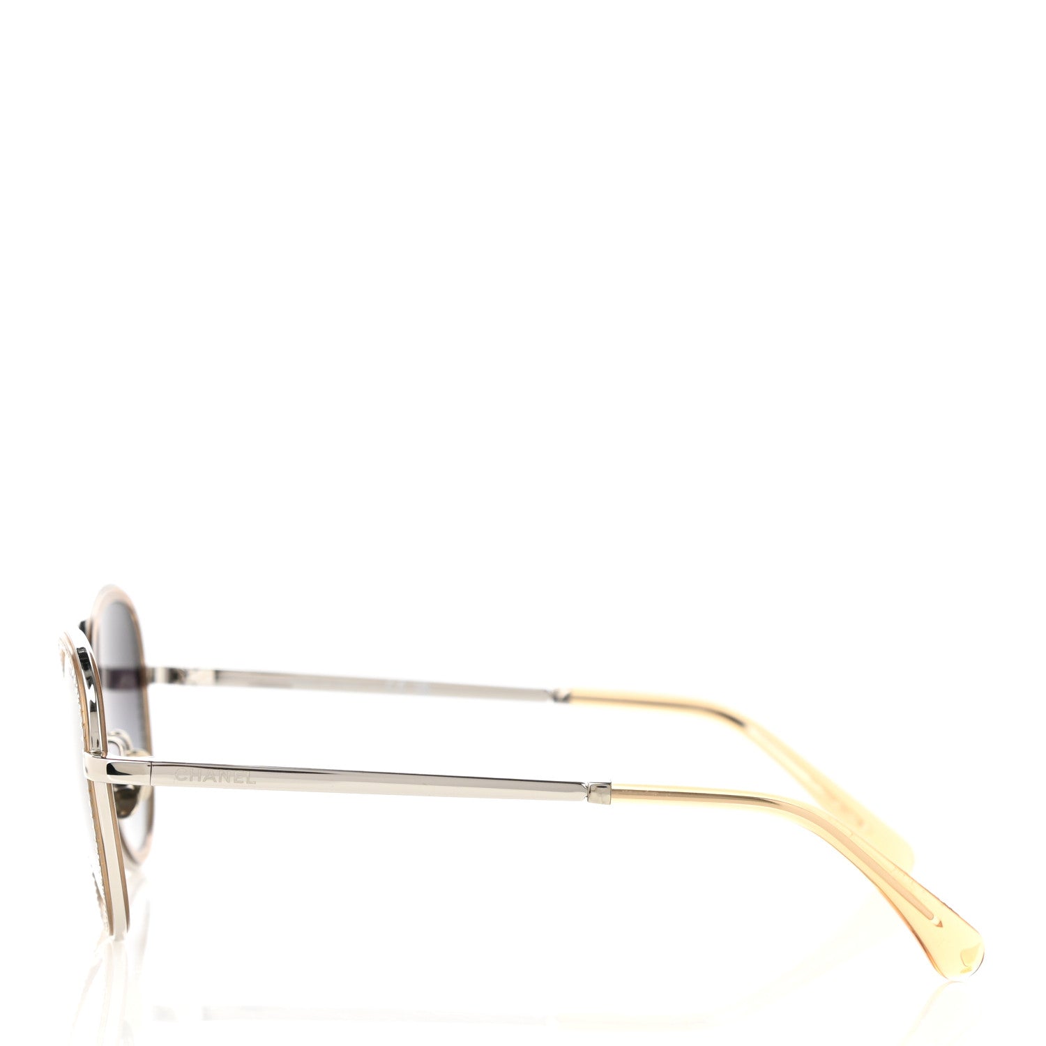 Chanel Metal Crystal Round Blue Light Glasses 2207BS Gradient Gray Gold 3 of 9