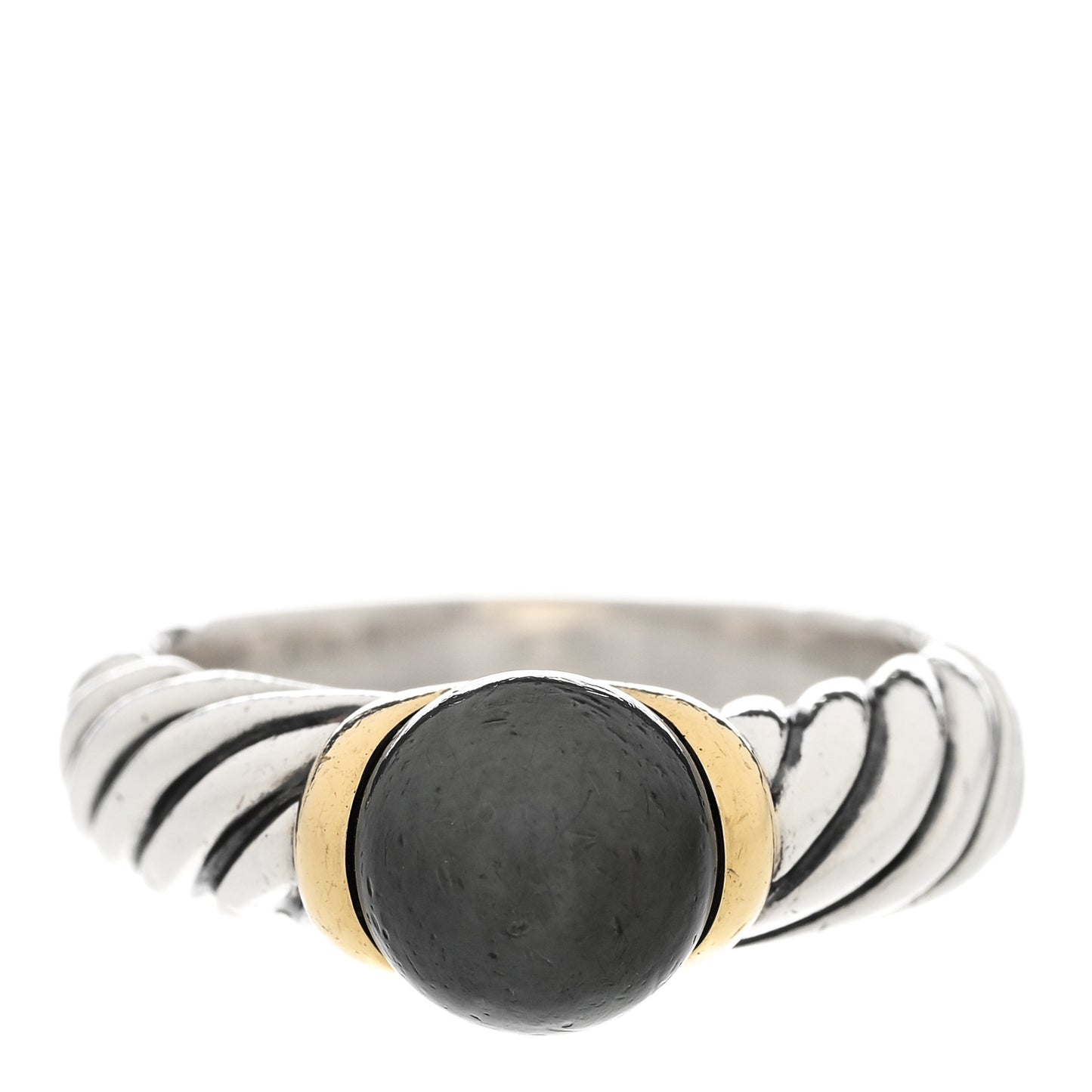Sterling Silver 18K Yellow Gold Tahitian Pearl 8mm Cable Ring 57 8