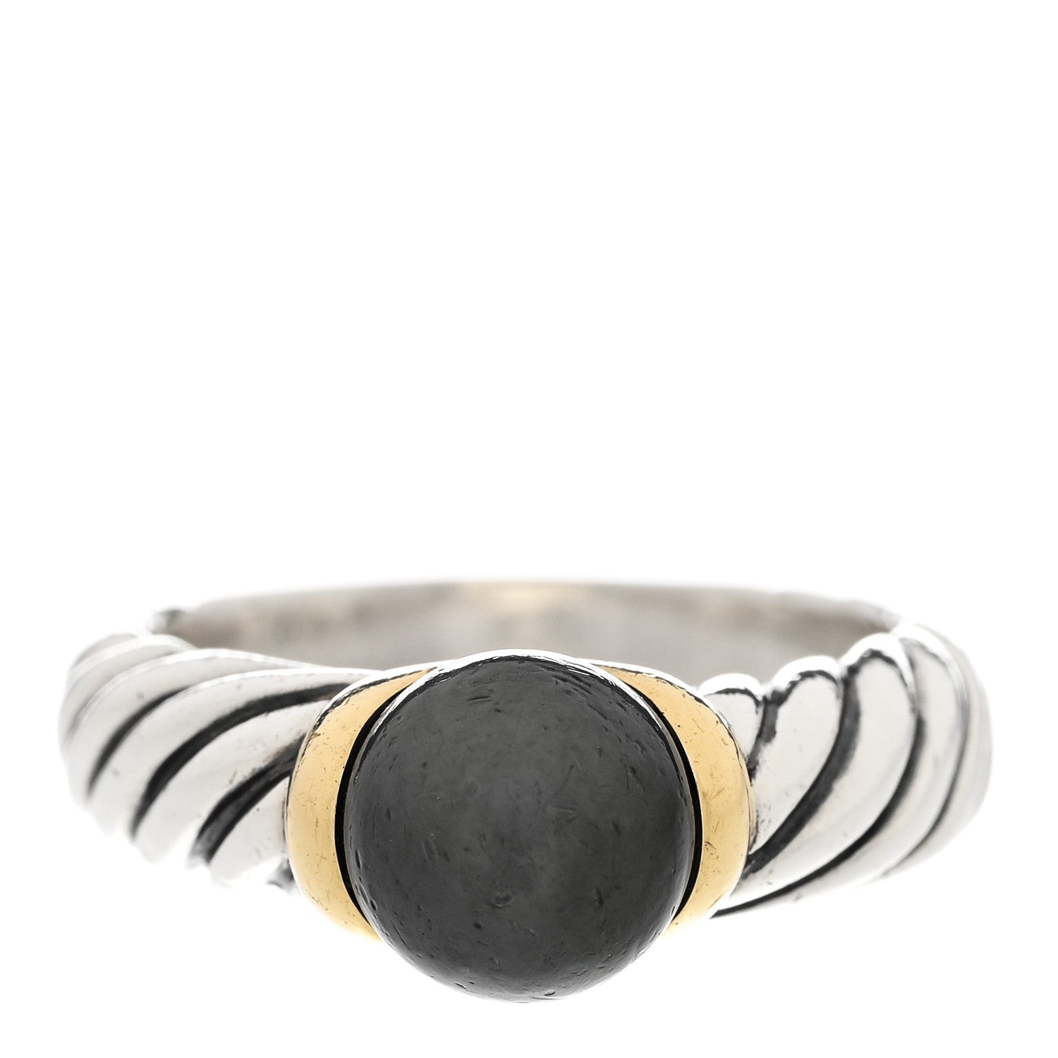 David Yurman Sterling Silver 18K Yellow Gold Tahitian Pearl 8mm Cable Ring 57 8 1 of 6