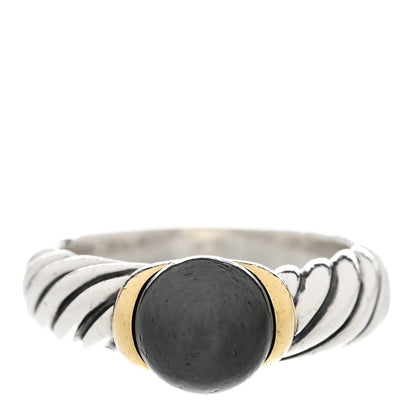 David Yurman Sterling Silver 18K Yellow Gold Tahitian Pearl 8mm Cable Ring 57 8 1 of 6