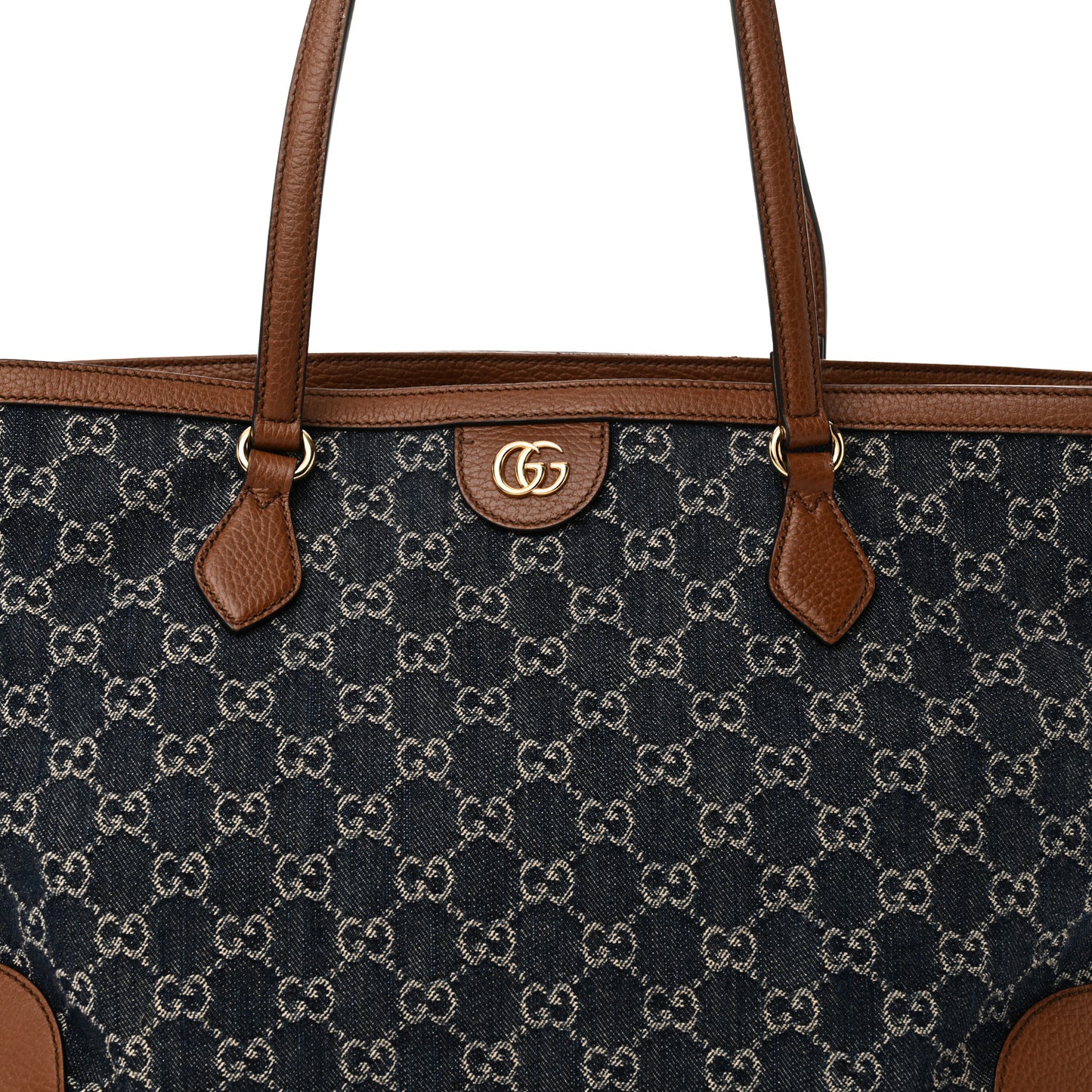 New Denim GG Monogram Medium Ophidia Shopping Tote Blue Tea Cuir
