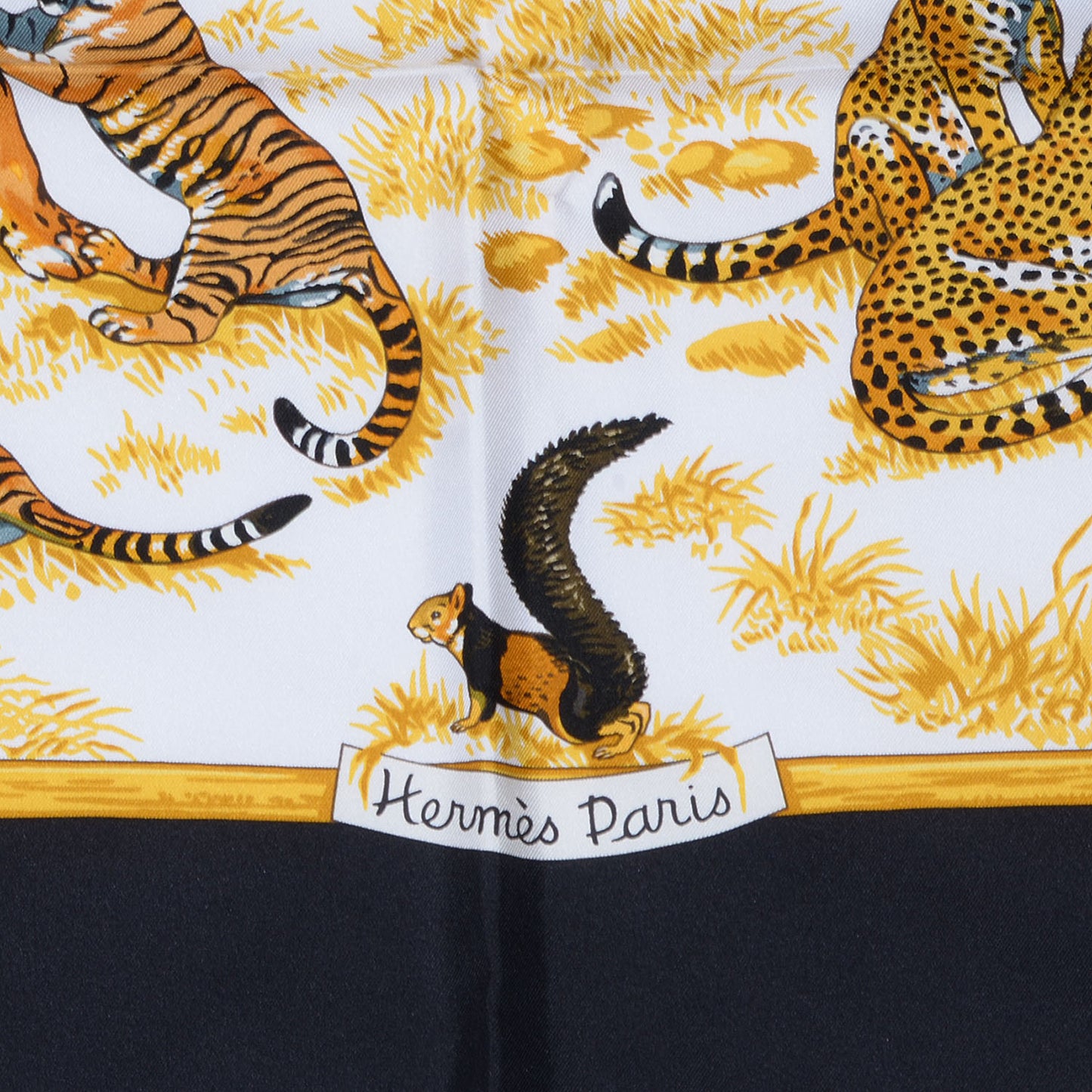 Silk Tendresse Feline Scarf 90 Black White Vieil Or