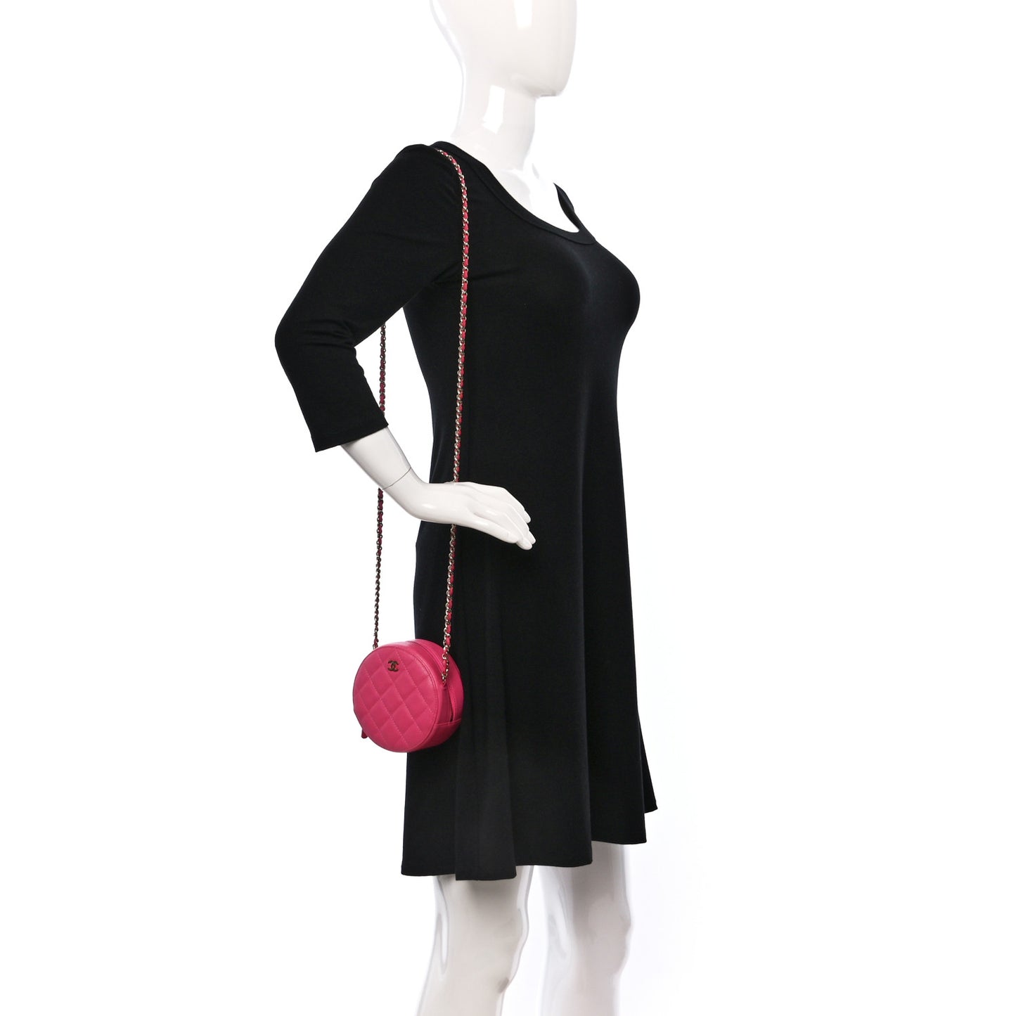 Caviar Quilted Round Clutch With Chain Pink