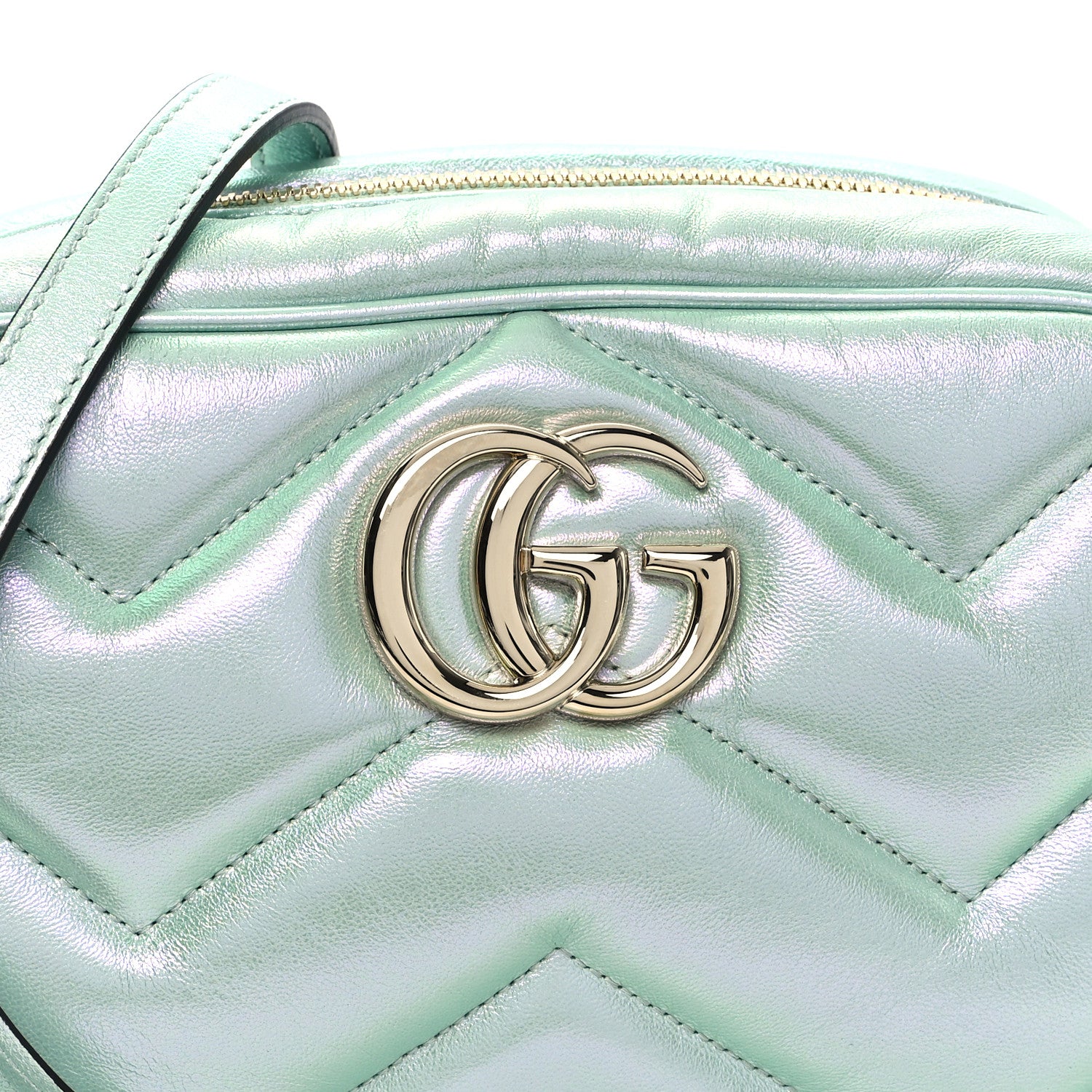 Gucci Iridescent Nappa Chevron Matelasse Small GG Marmont Chain Shoulder Bag Iridescent Salvy Green 8 of 10