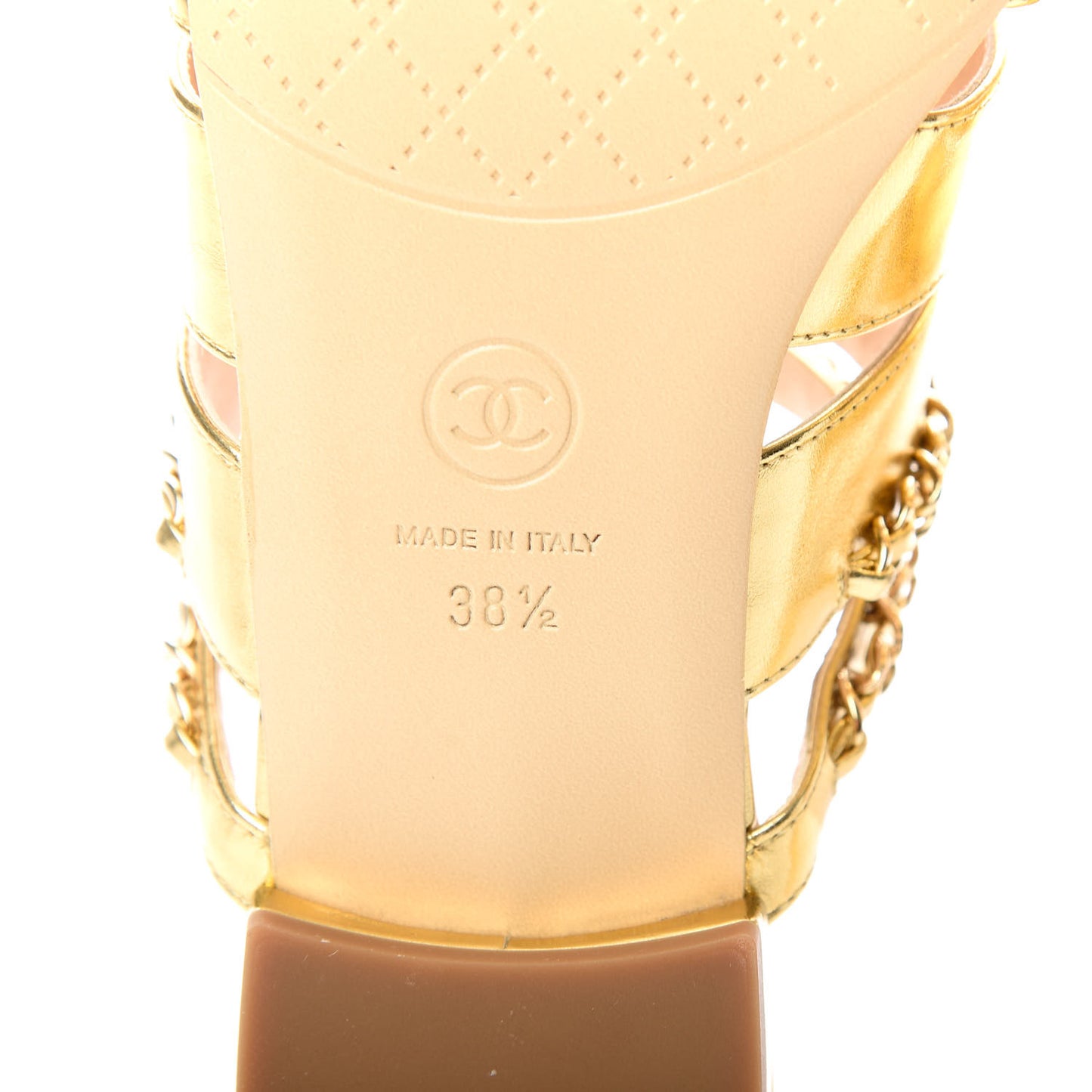 Metallic Lambskin Chain Mule Sandals 38.5 Gold