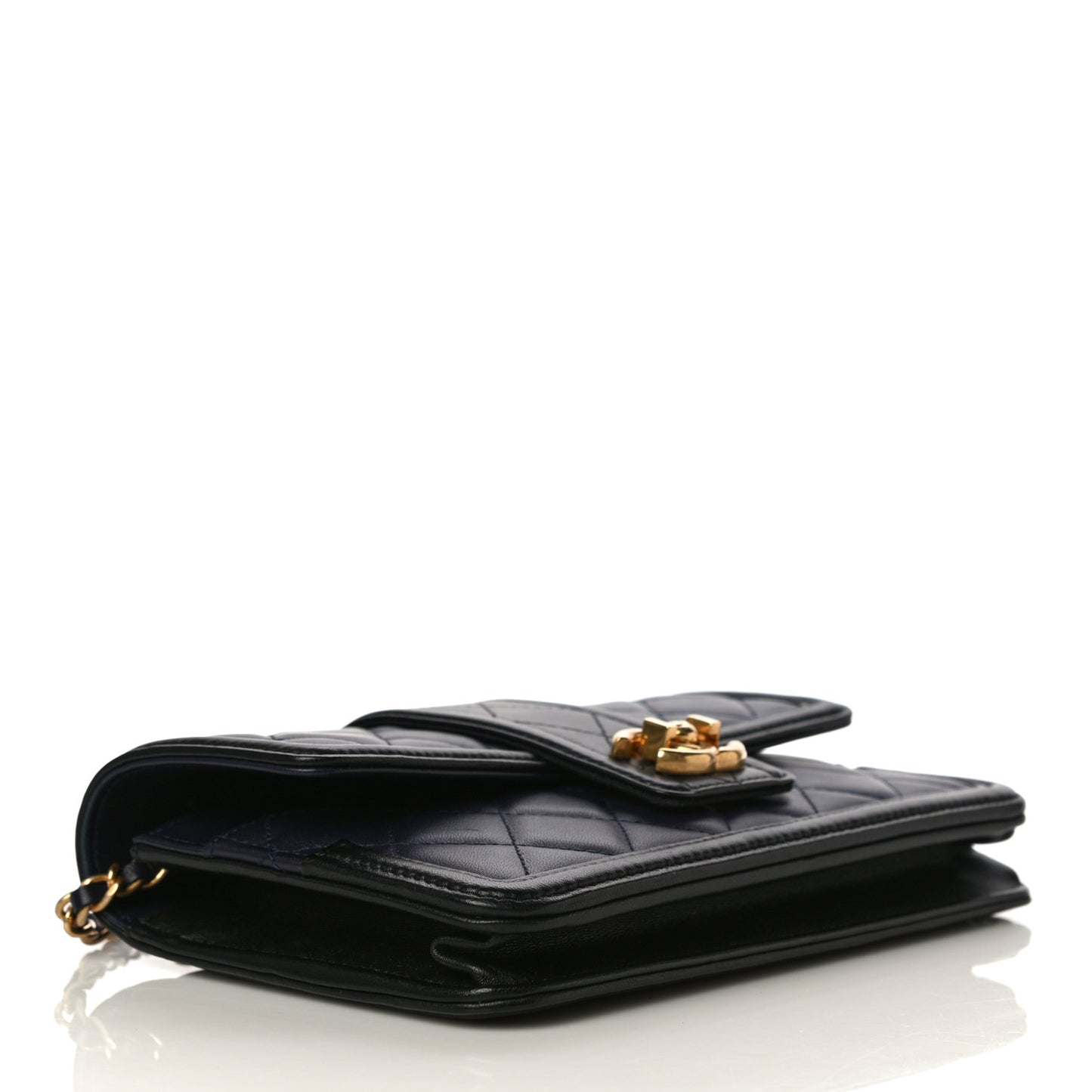 Lambskin Quilted Elegant CC Wallet On Chain WOC Navy Black