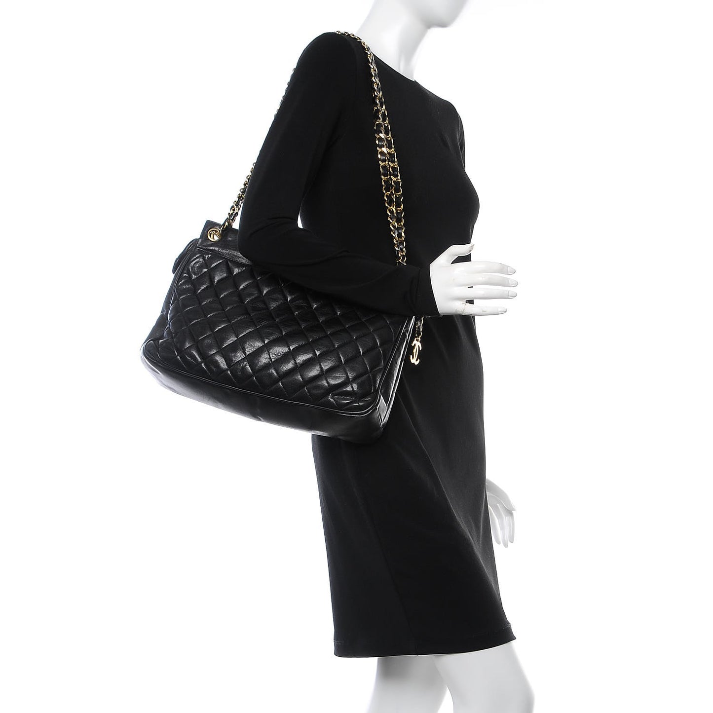 Lambskin Quilted Shoulder Bag Black