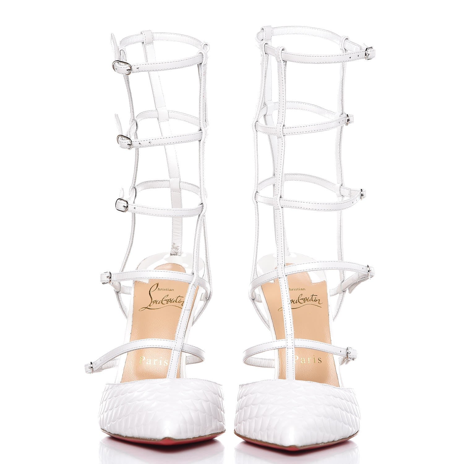Christian Louboutin Kid Patent Scallop Kadreyana 100 Pumps 38.5 Latte 2 of 9