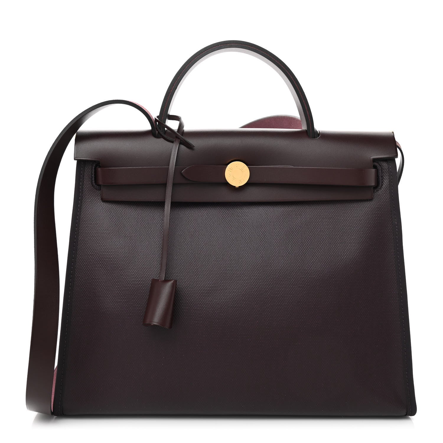 Hermes Toile H Berline Vache Hunter Herbag Zip PM 31 Cassis Ecru Black Rouge Sellier 3 of 12