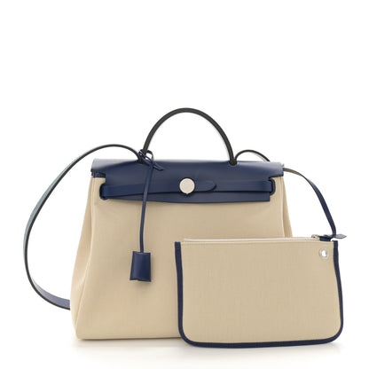 Hermes Toile H Vache Hunter Herbag Zip Retourne 31 PM Beton Bleu Saphir 2 of 13