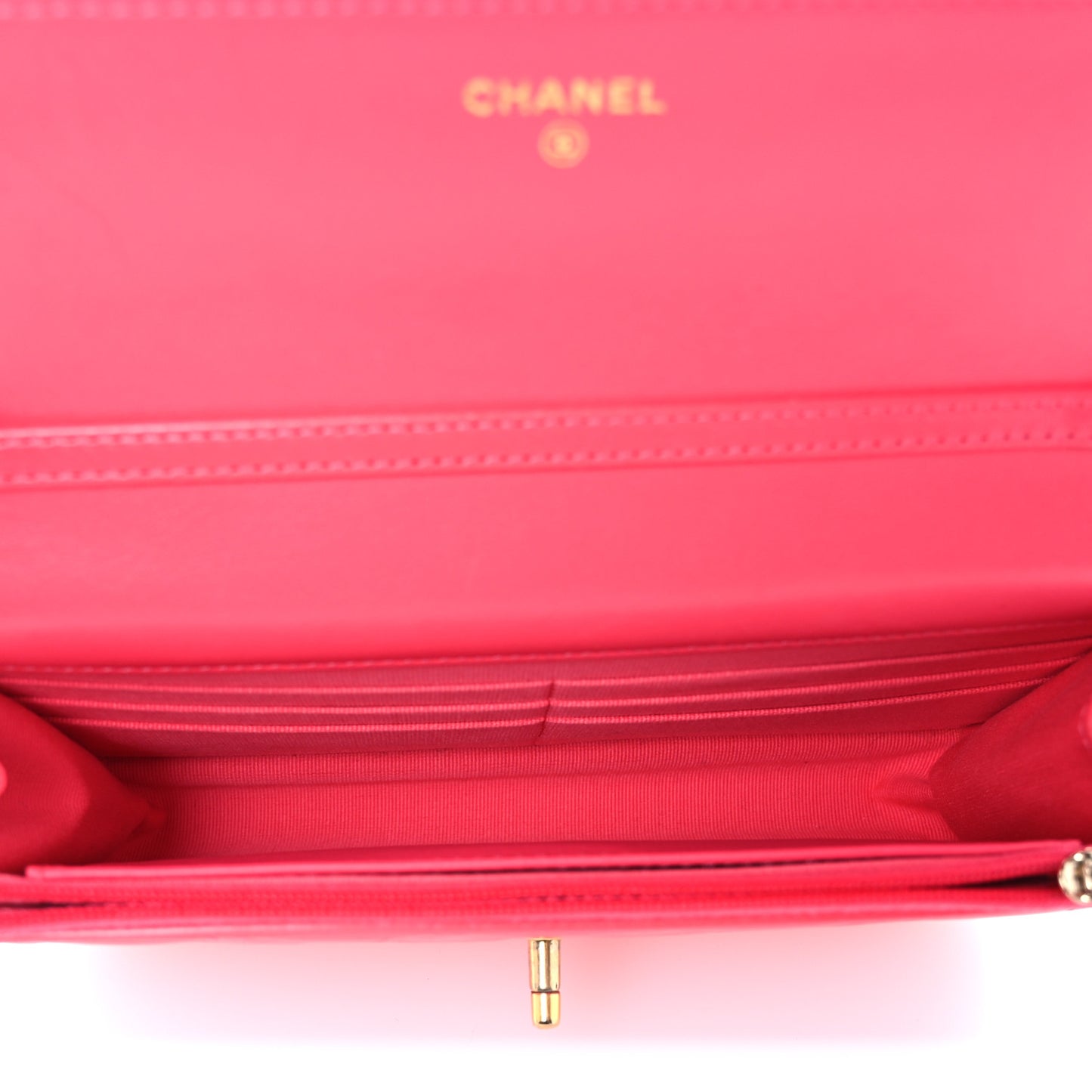 Lambskin Enamel Quilted CC Wallet on Chain WOC Pink