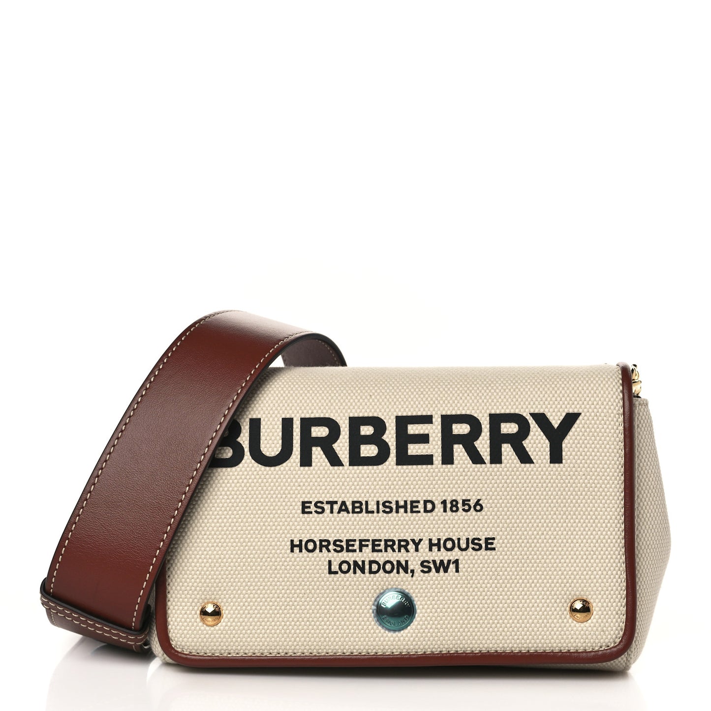 Calfskin Canvas Horseferry Print Hackberry Crossbody Bag Natural Tan