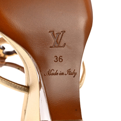 Louis Vuitton Metallic Calfskin Wood Wedge Sandals 36 Brown Gold 8 of 12