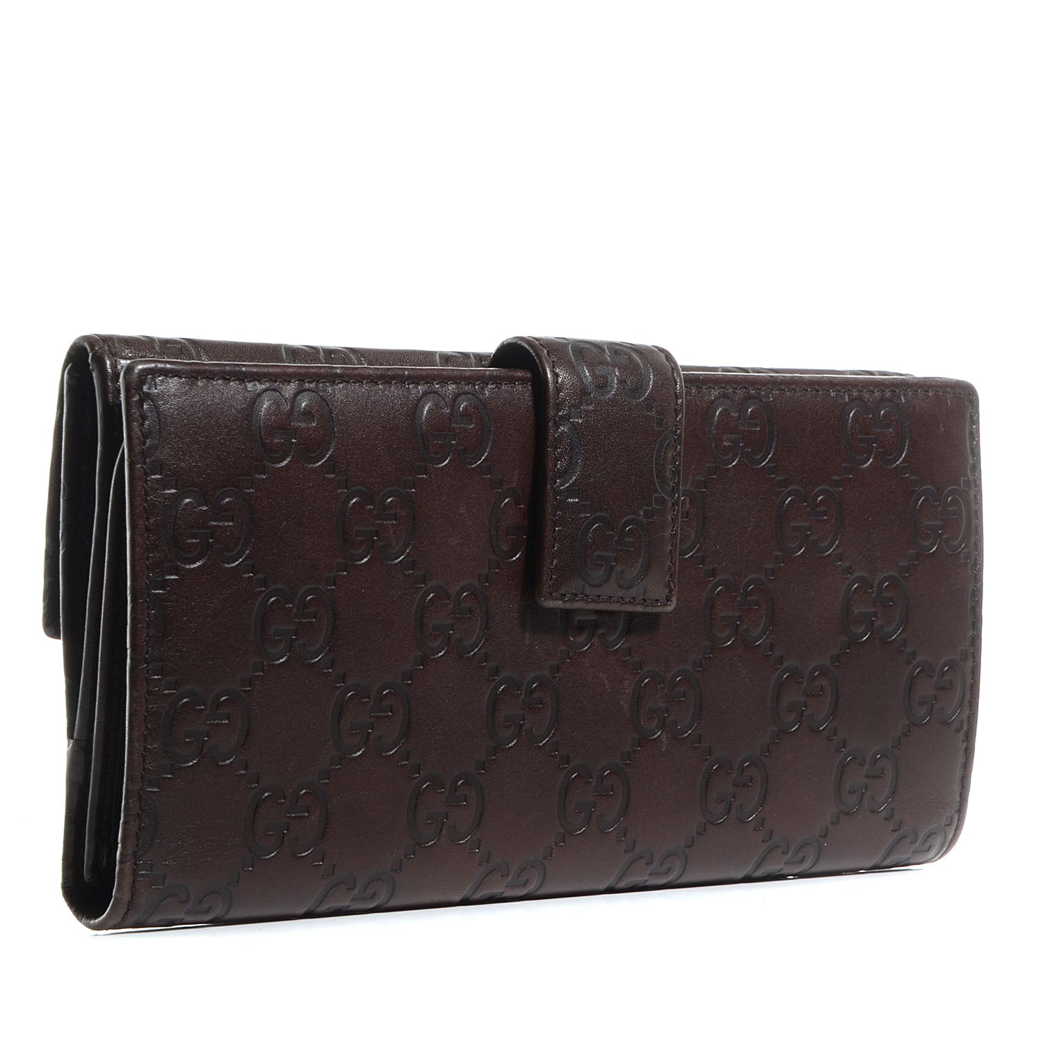 Gucci Guccissima Margaux Calfskin Metal Bar Continental Flap Wallet Chocolate 3 of 8