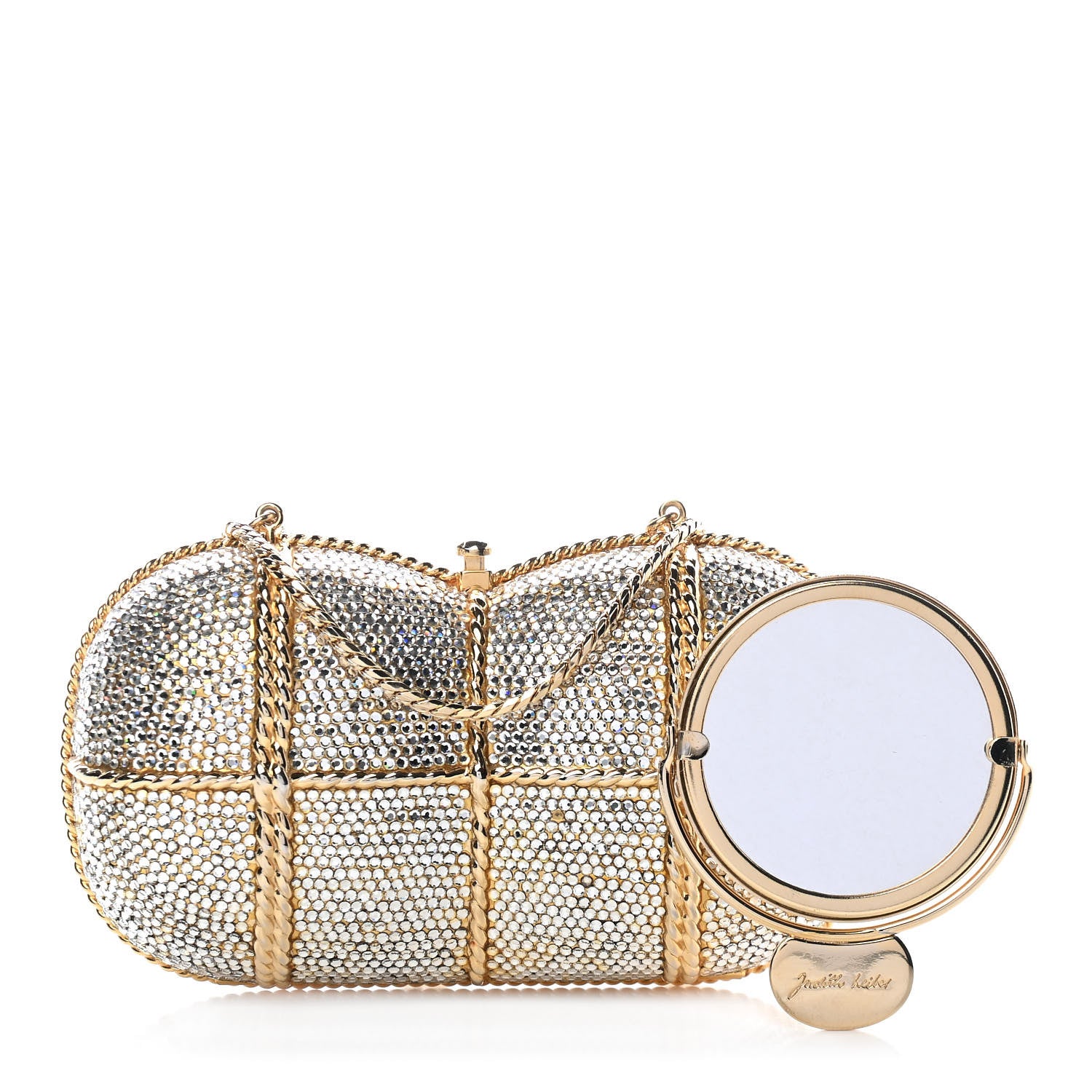 Judith Leiber Swarovski Crystal Minaudiere Clutch Gold Silver 1 of 9