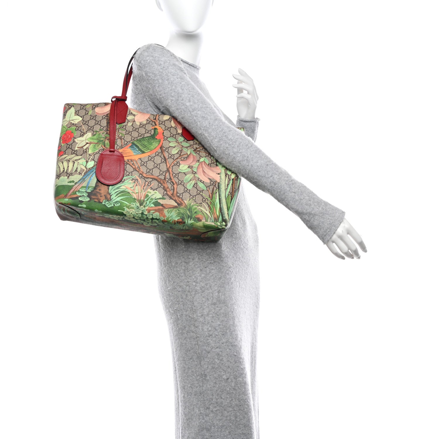 Gucci GG Supreme Monogram Tian Medium Shopping Tote Beige Multicolor Red 2 of 11