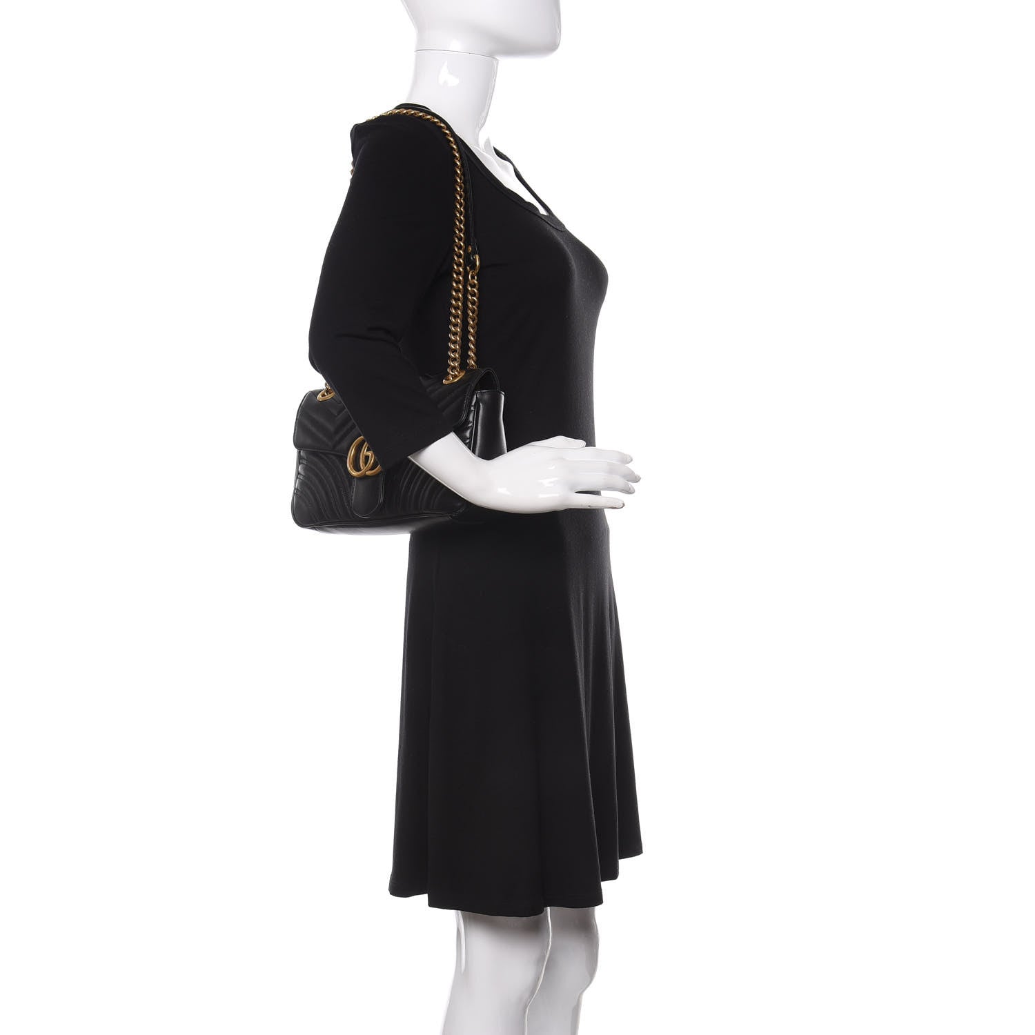Gucci Calfskin Matelasse Small GG Marmont Shoulder Bag Black 2 of 11