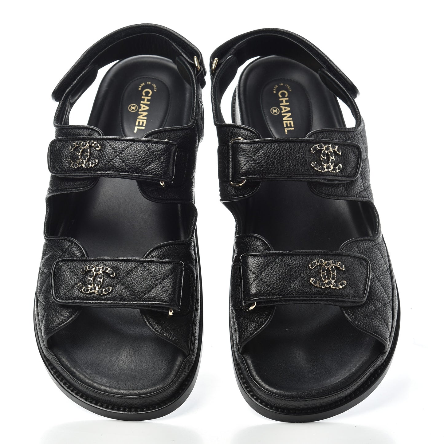 Grained Calfskin Velcro Dad Sandals 41 Black