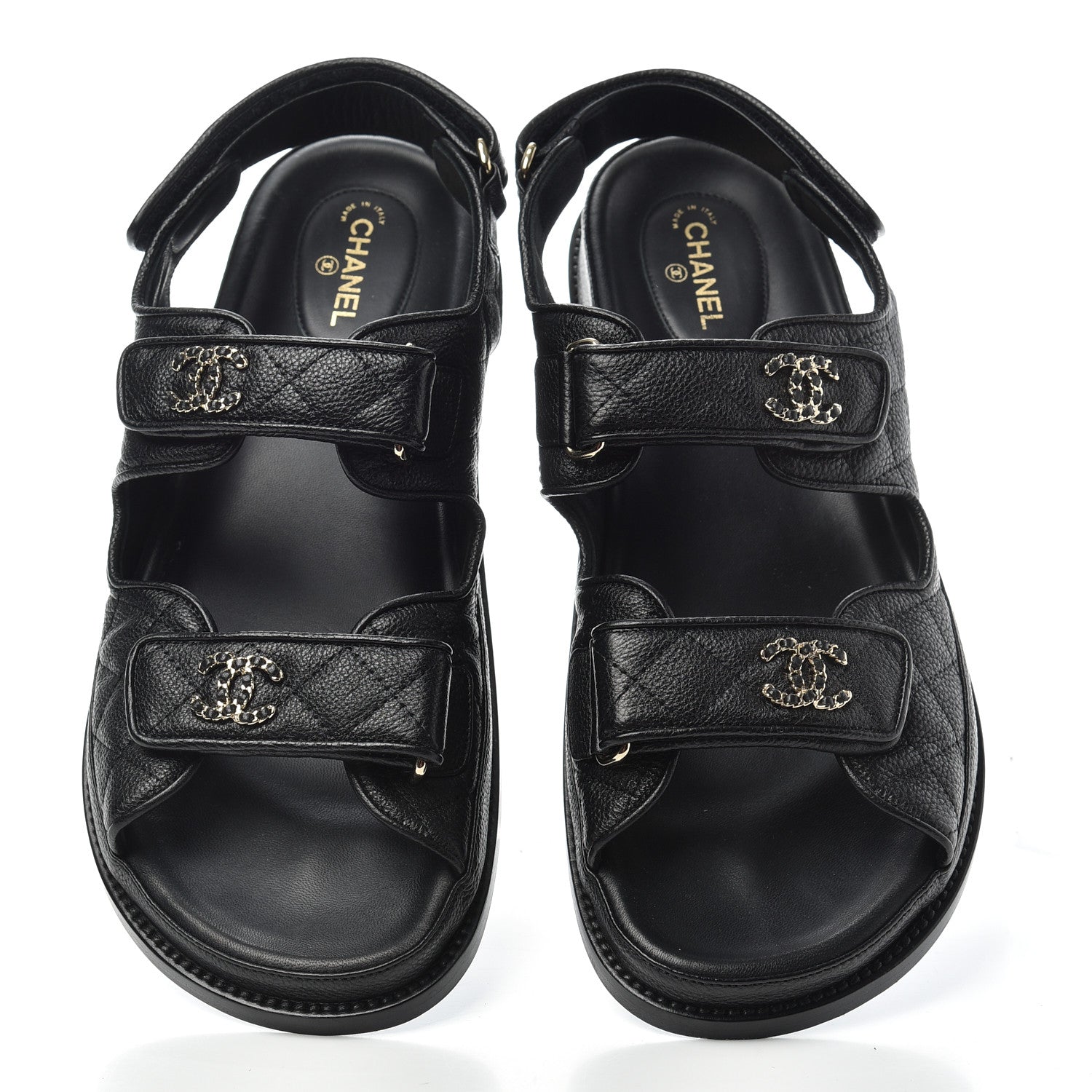 Chanel Grained Calfskin Velcro Dad Sandals 41 Black 5 of 11