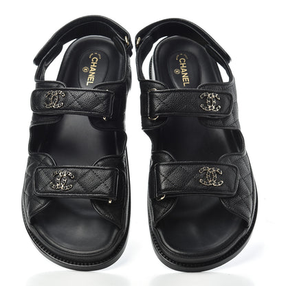 Chanel Grained Calfskin Velcro Dad Sandals 41 Black 5 of 11