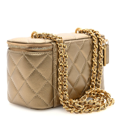 Chanel Metallic Lambskin Quilted Small CC Dynasty Vanity Case With Chain Gold 3 of 11
