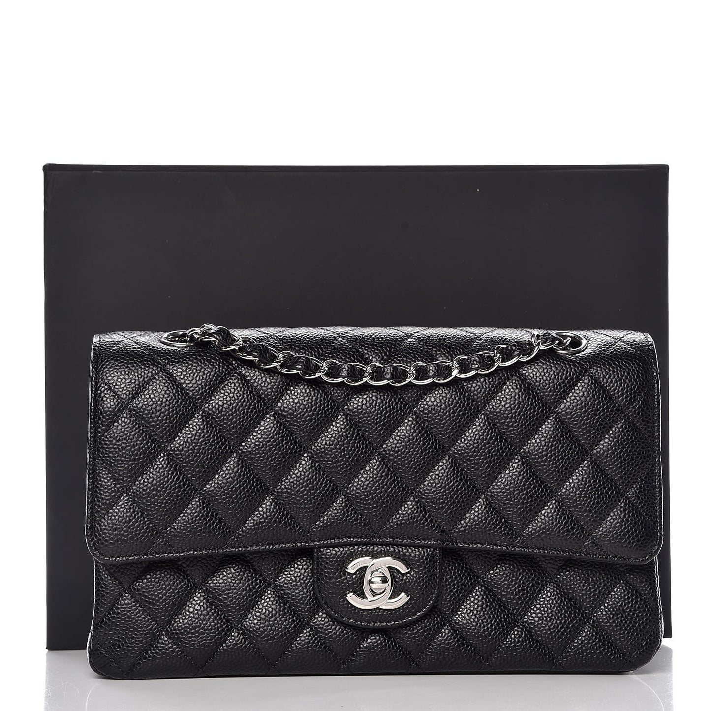 Caviar Quilted Medium Double Flap Black