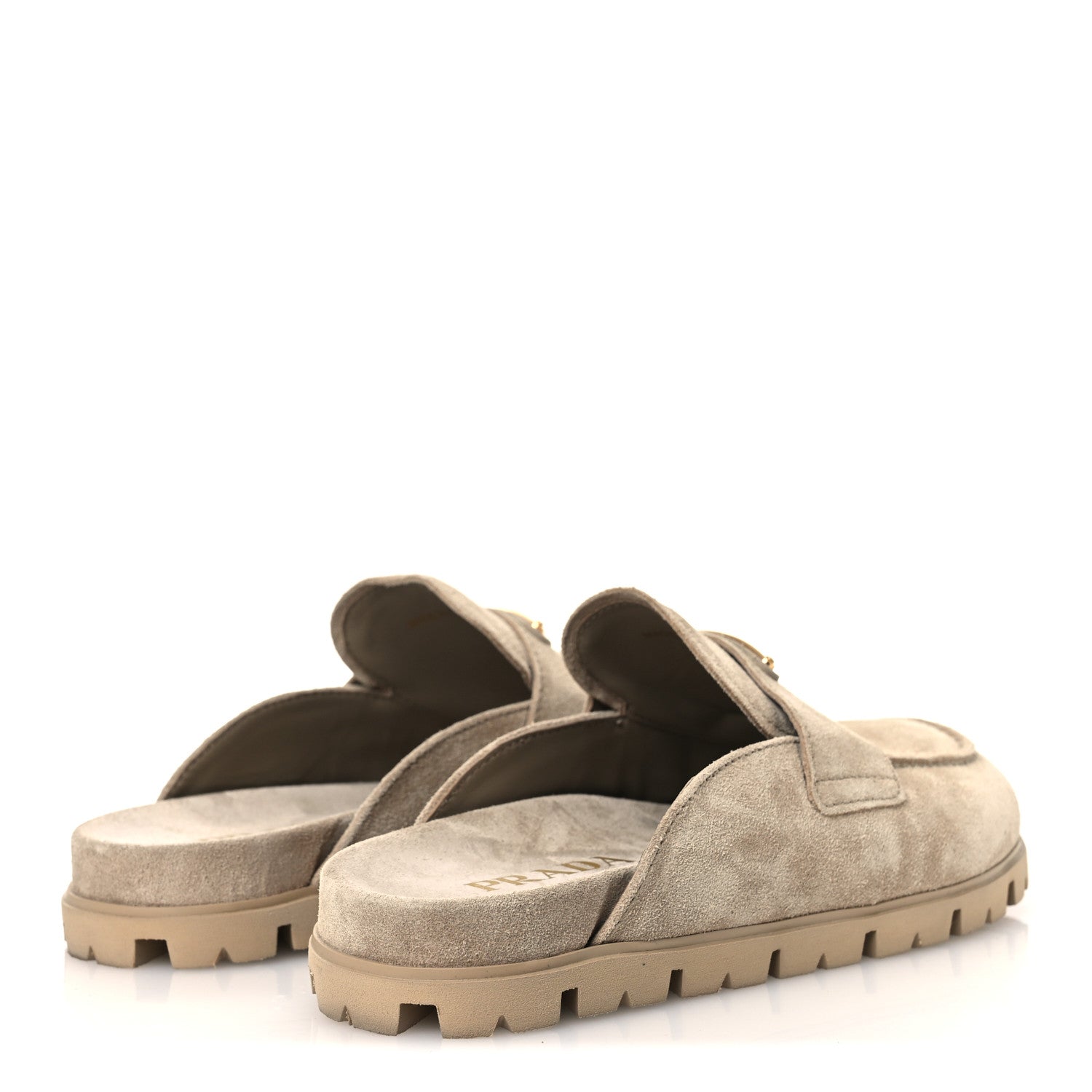 Prada Suede Scamosciato Triangle Logo Mules 36 Deserto 5 of 11