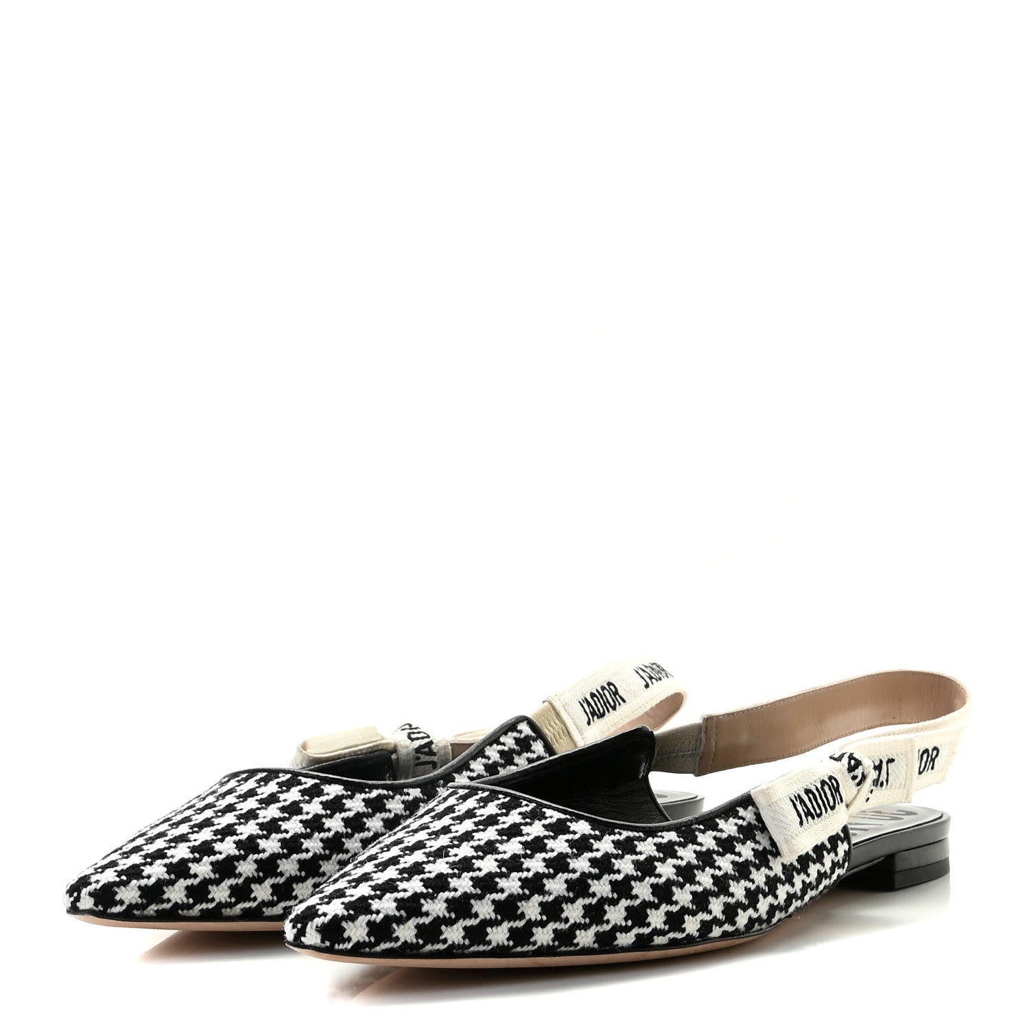 Christian Dior Wool Ribbon Houndstooth J'Adior Slingback Ballet Flats 38 Black White 2 of 14