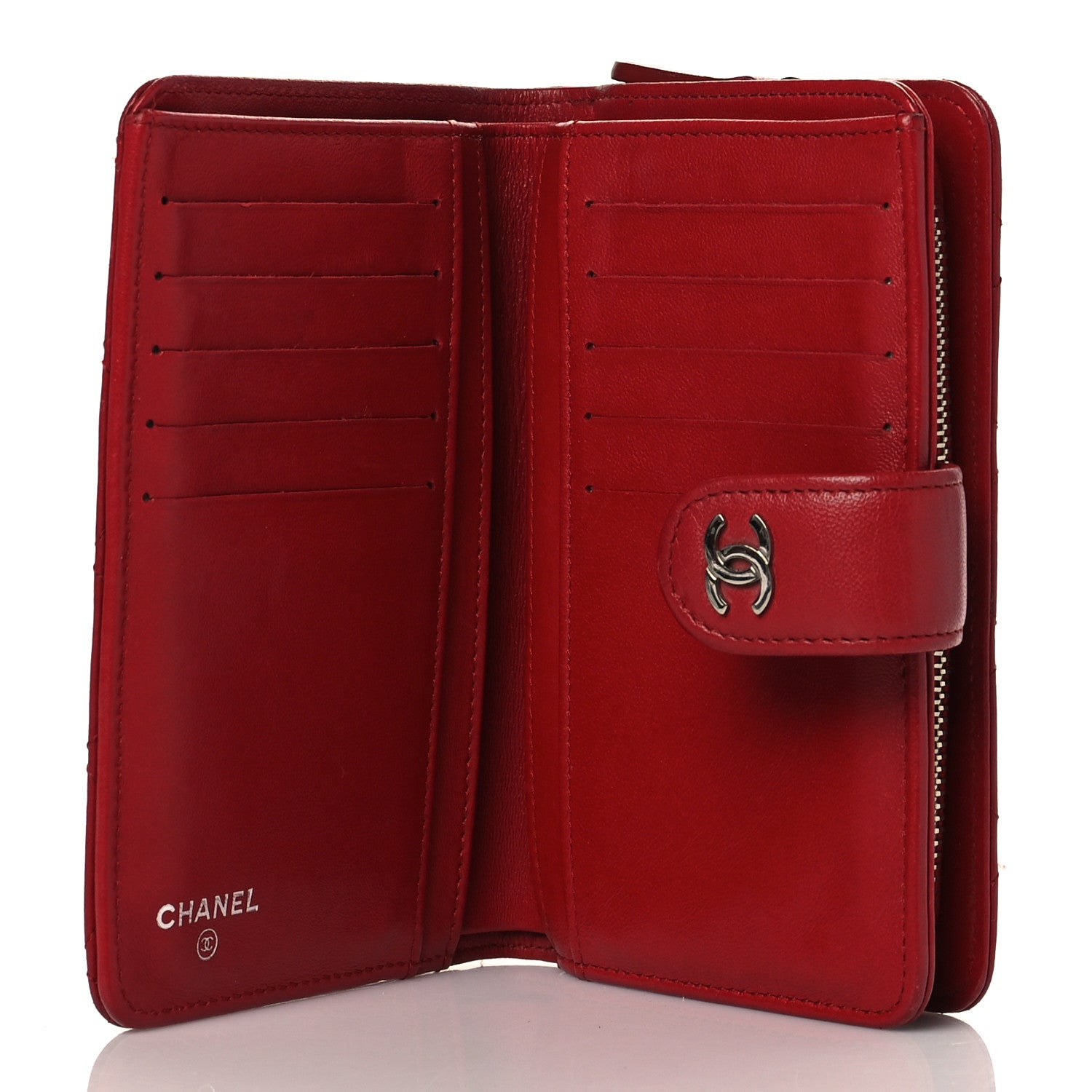 Chanel Lambskin Quilted Zipped Pocket Wallet Red 5 of 9