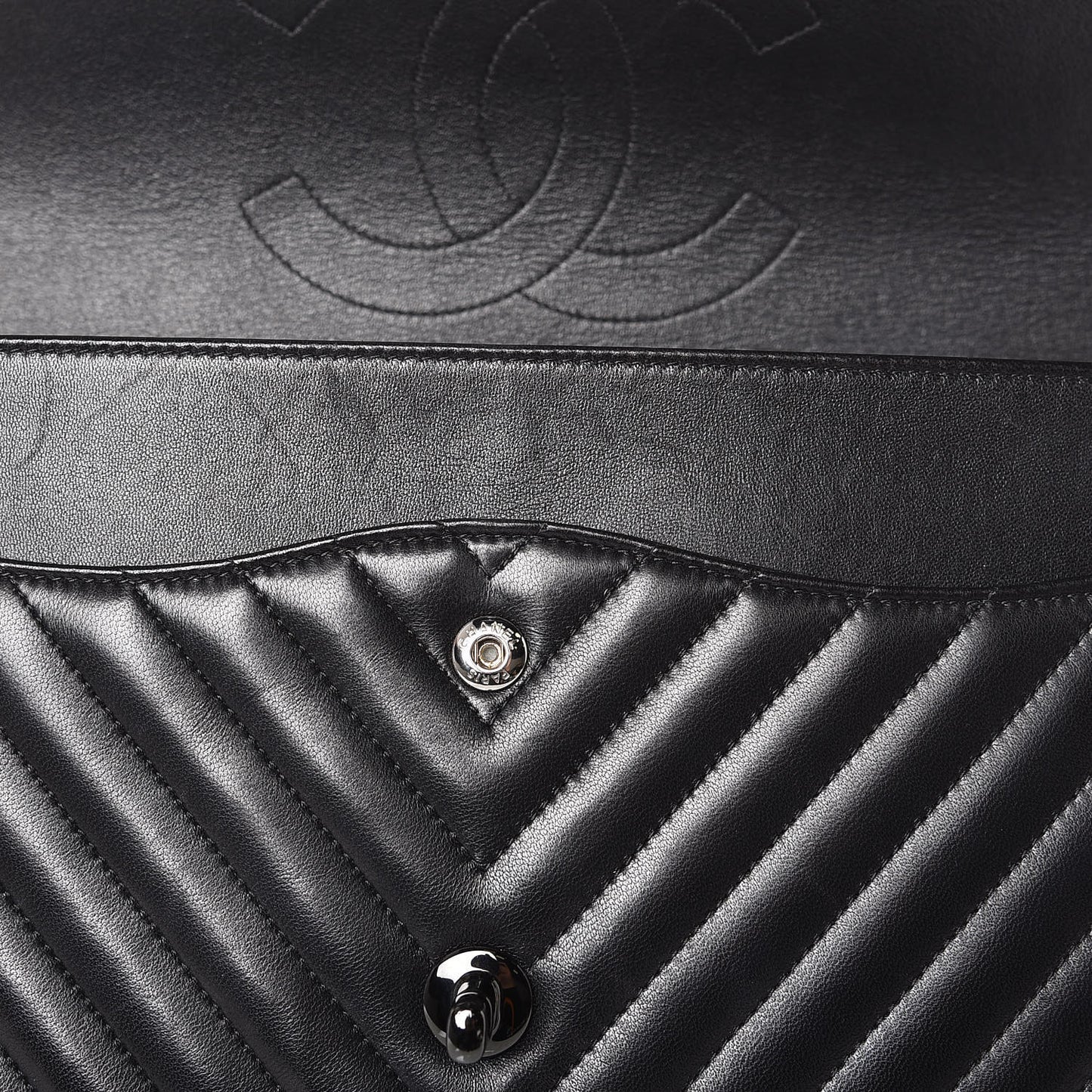 Lambskin Chevron Quilted Jumbo Double Flap So Black