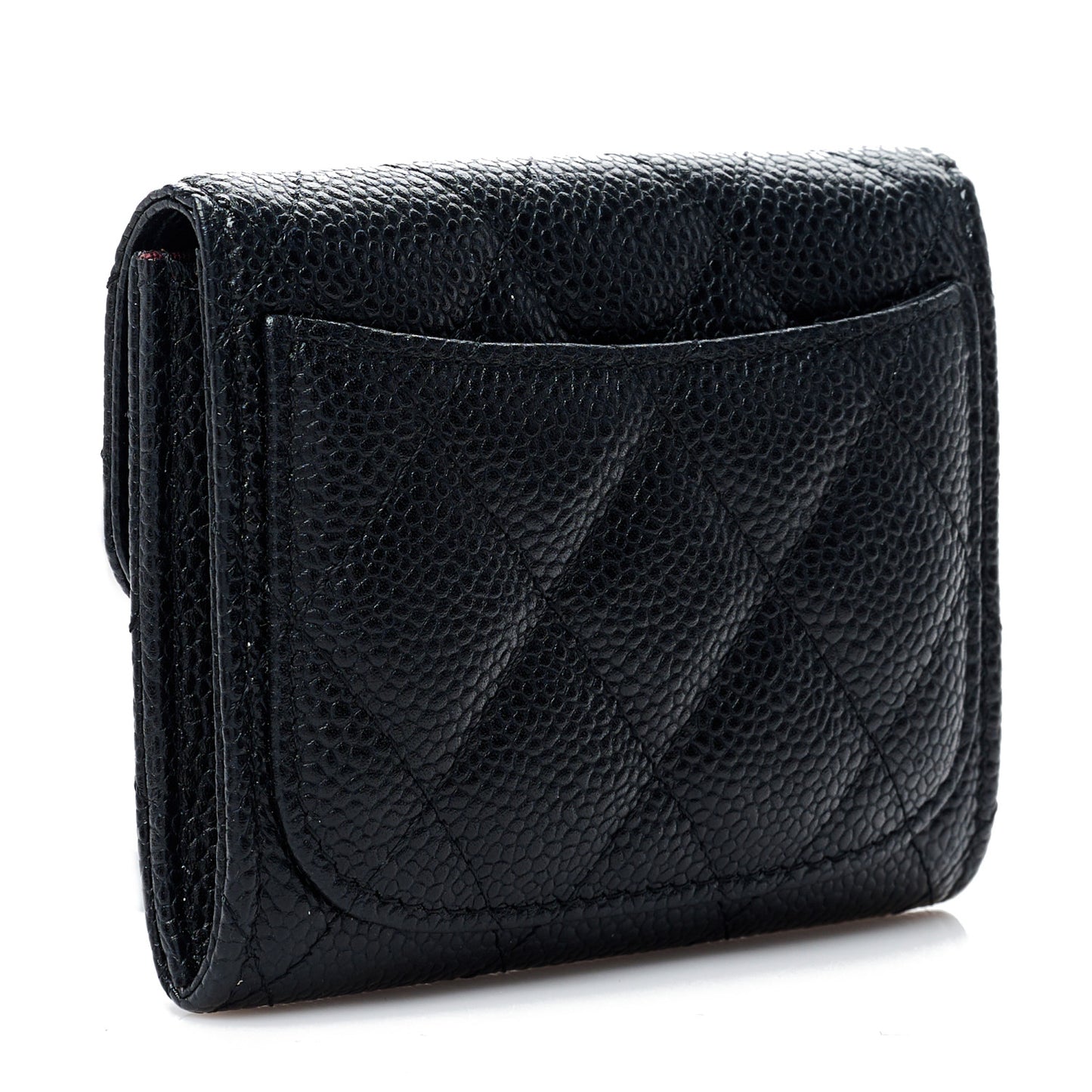 Caviar Quilted Flap Card Holder Wallet Black
