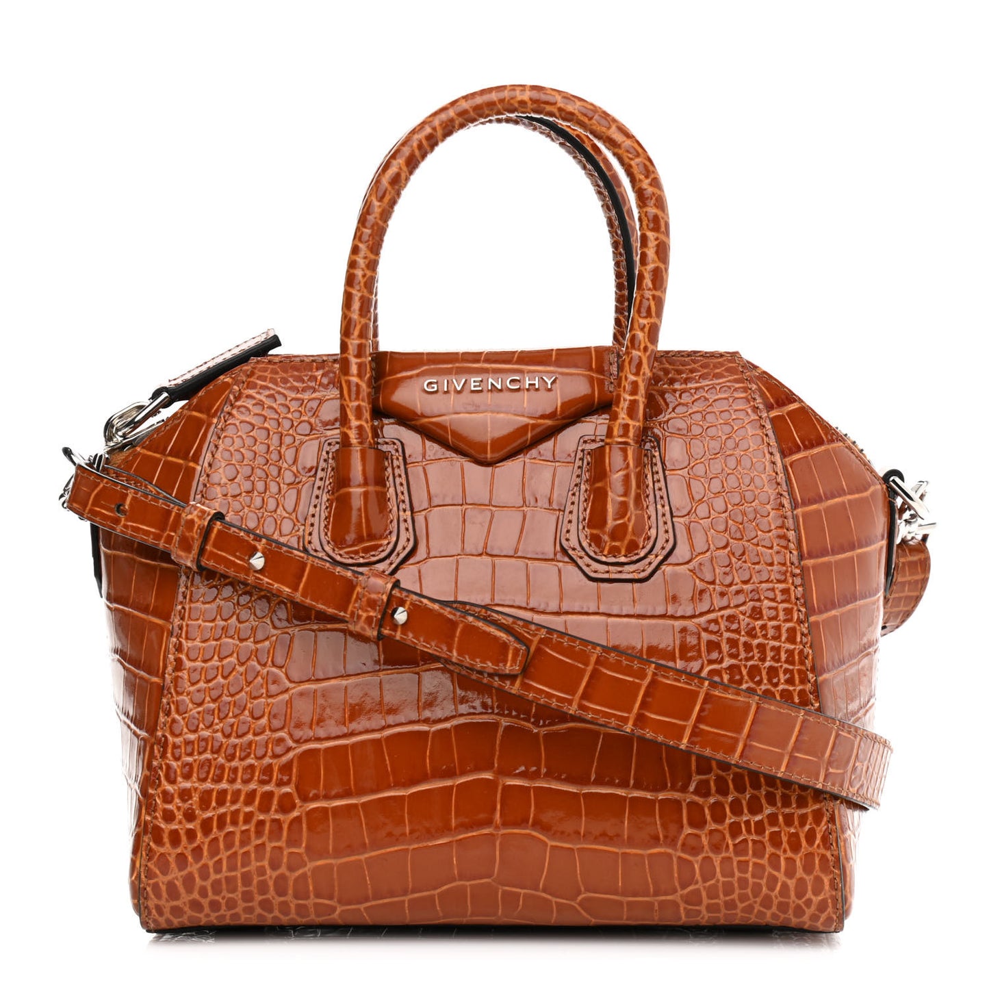 Calfskin Crocodile Embossed Mini Antigona Chestnut
