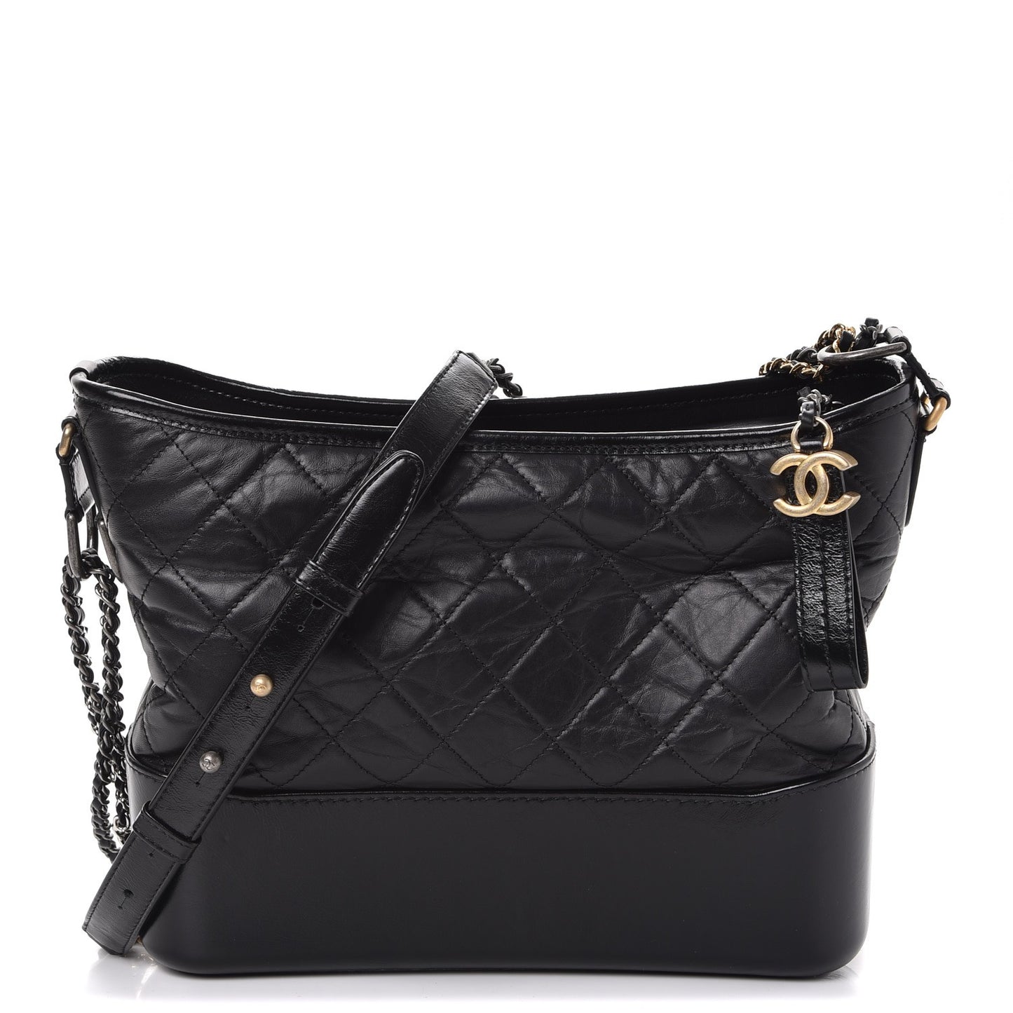 Aged Calfskin Quilted Medium Gabrielle Hobo Black