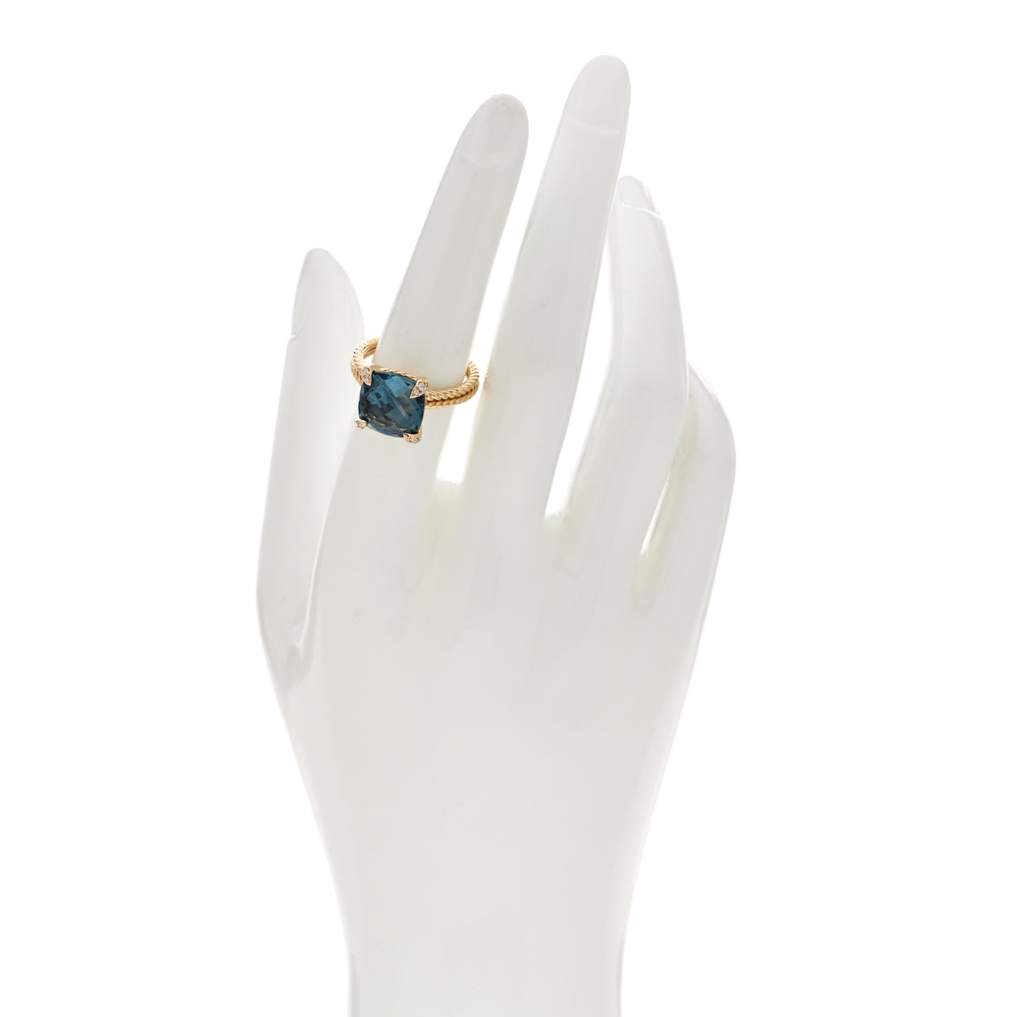 18K Yellow Gold Diamond Hampton Blue Topaz 11mm Chatelaine Ring 54 7