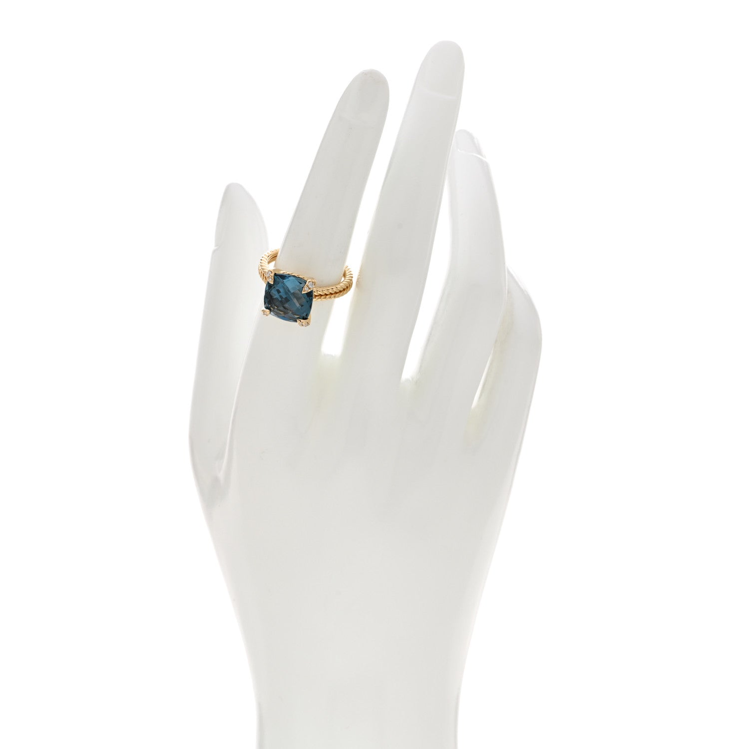 David Yurman 18K Yellow Gold Diamond Hampton Blue Topaz 11mm Chatelaine Ring 54 7 2 of 4