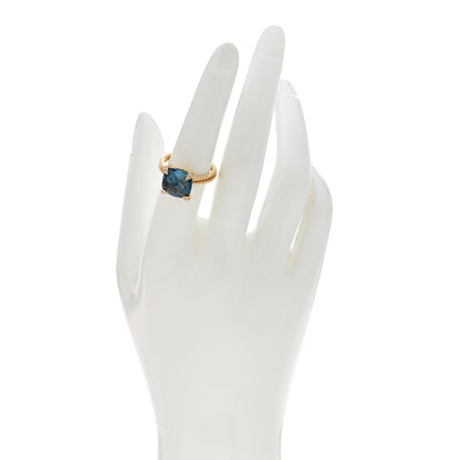 David Yurman 18K Yellow Gold Diamond Hampton Blue Topaz 11mm Chatelaine Ring 54 7 2 of 4