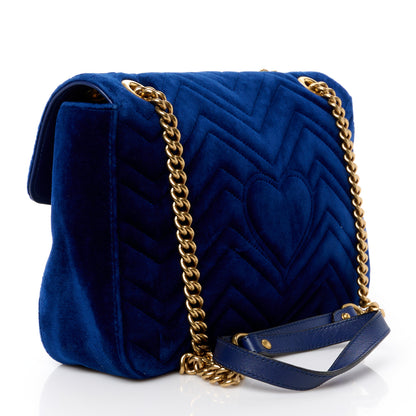 Gucci Velvet Matelasse Medium GG Marmont Shoulder Bag Cobalt Blue 3 of 12