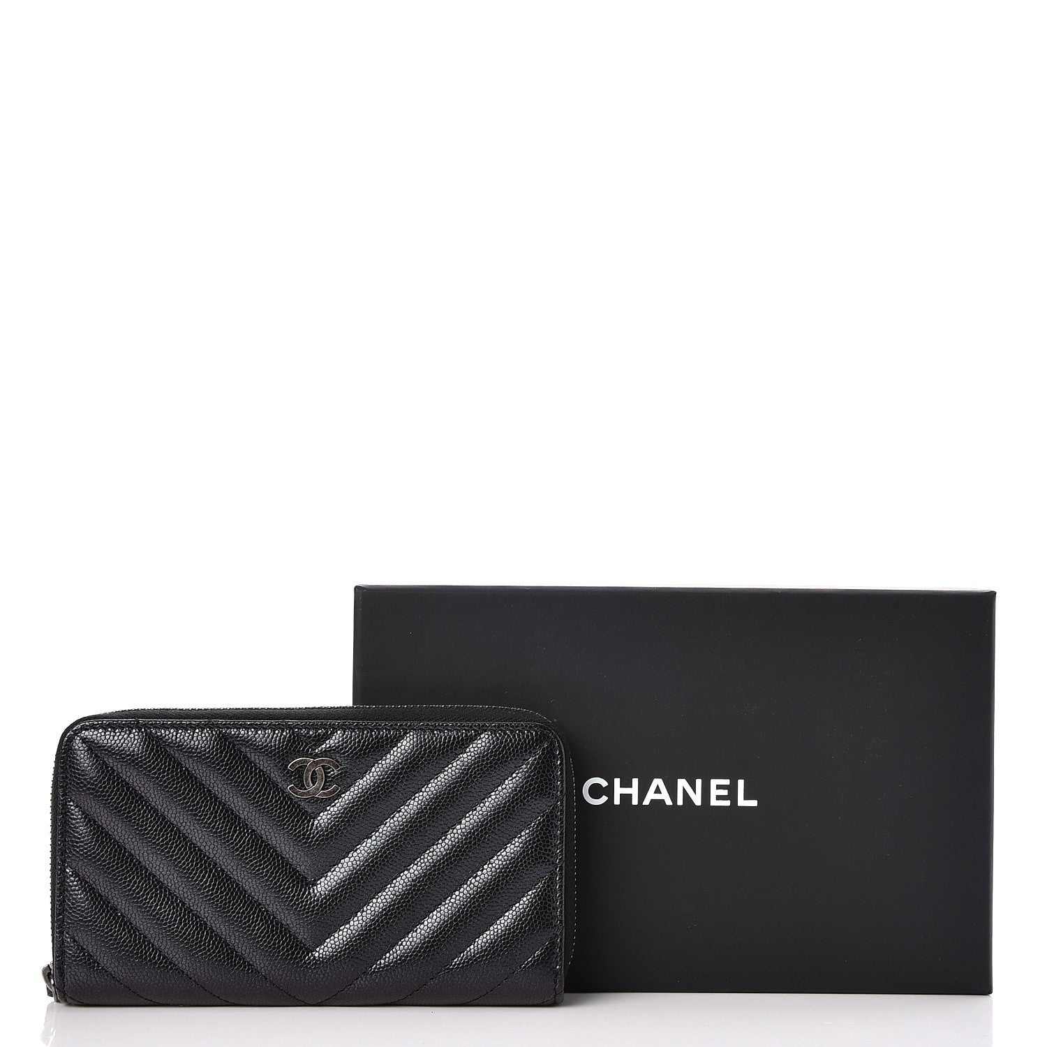Chanel Iridescent Caviar Chevron Quilted Medium Zip Around Wallet Black 9 of 9