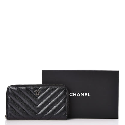 Chanel Iridescent Caviar Chevron Quilted Medium Zip Around Wallet Black 9 of 9