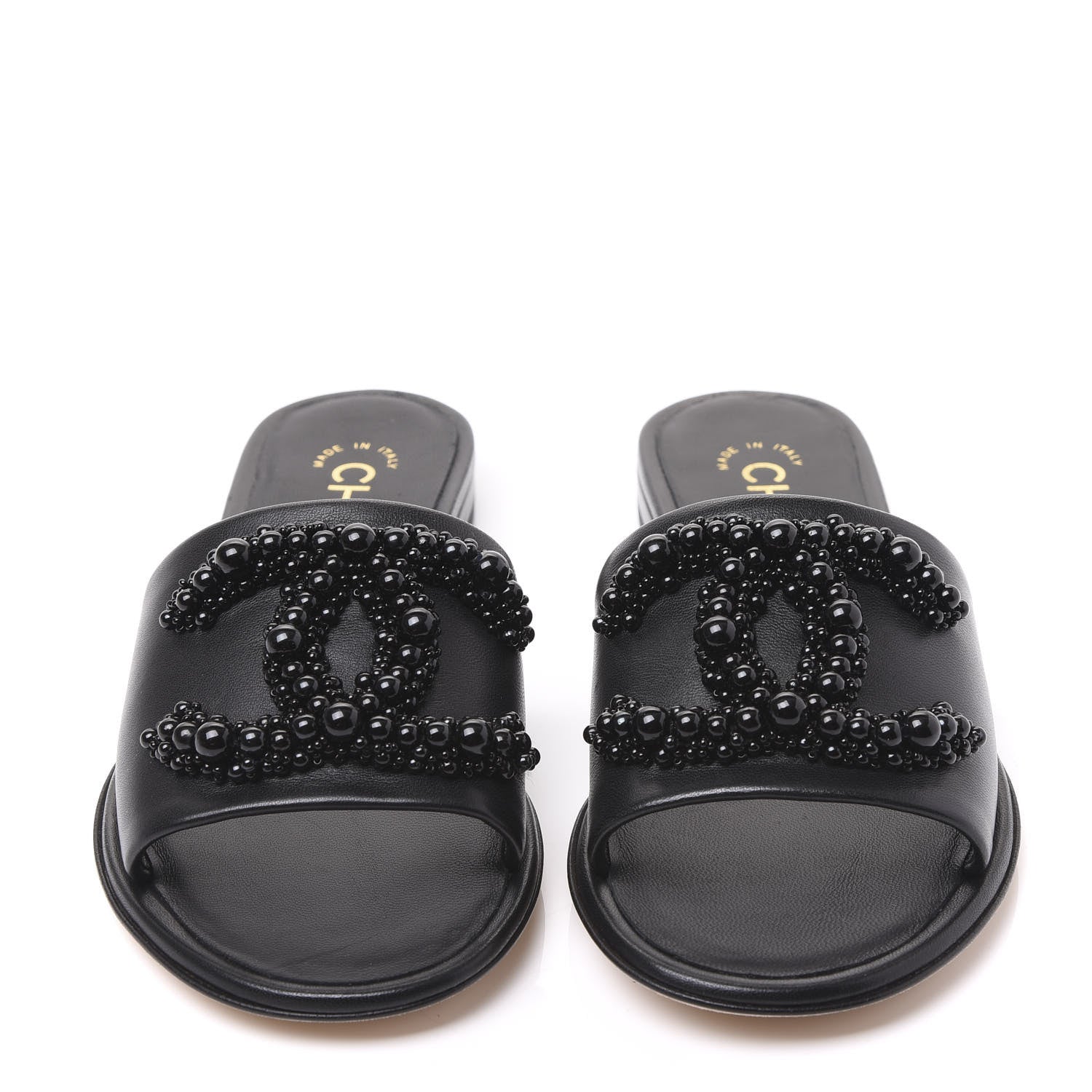 Chanel Lambskin Beaded CC Mules 34 Black 2 of 9