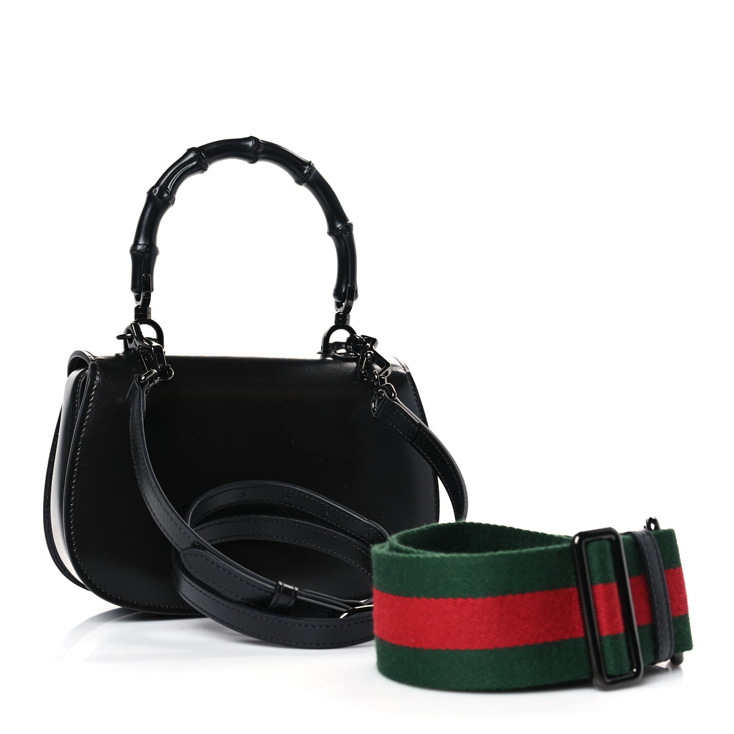 Gucci Boarded Dyana Lux Calfskin Web Monochrome Small Bamboo 1947 Top Handle Bag Black 3 of 10