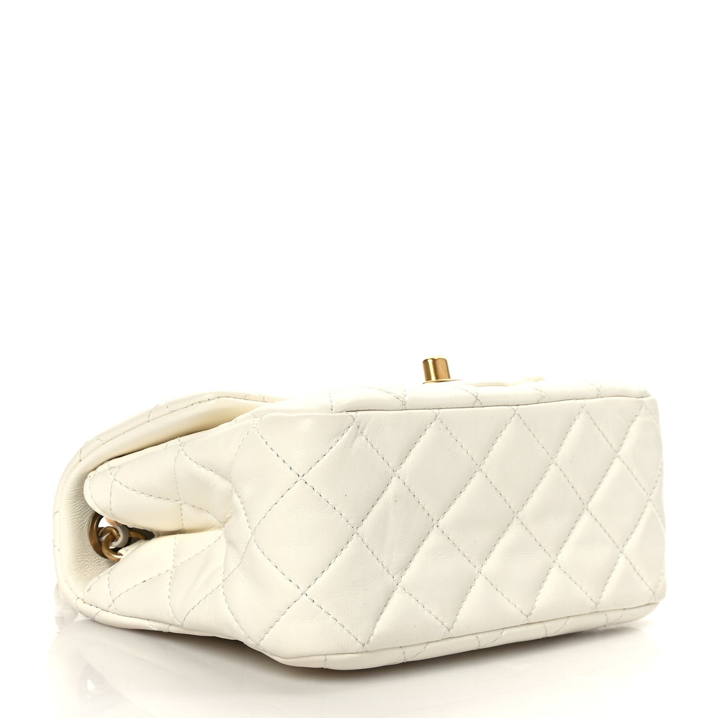 Lambskin Quilted Mini Pearl Crush Flap White