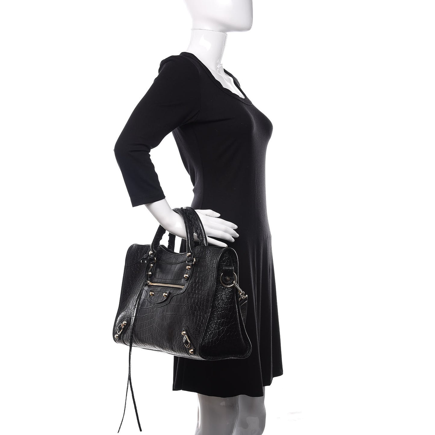 Calfskin Crocodile Embossed Classic Hardware City Black