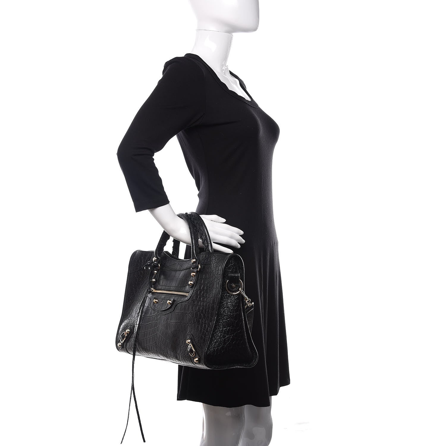 Balenciaga Calfskin Crocodile Embossed Classic Hardware City Black 2 of 11