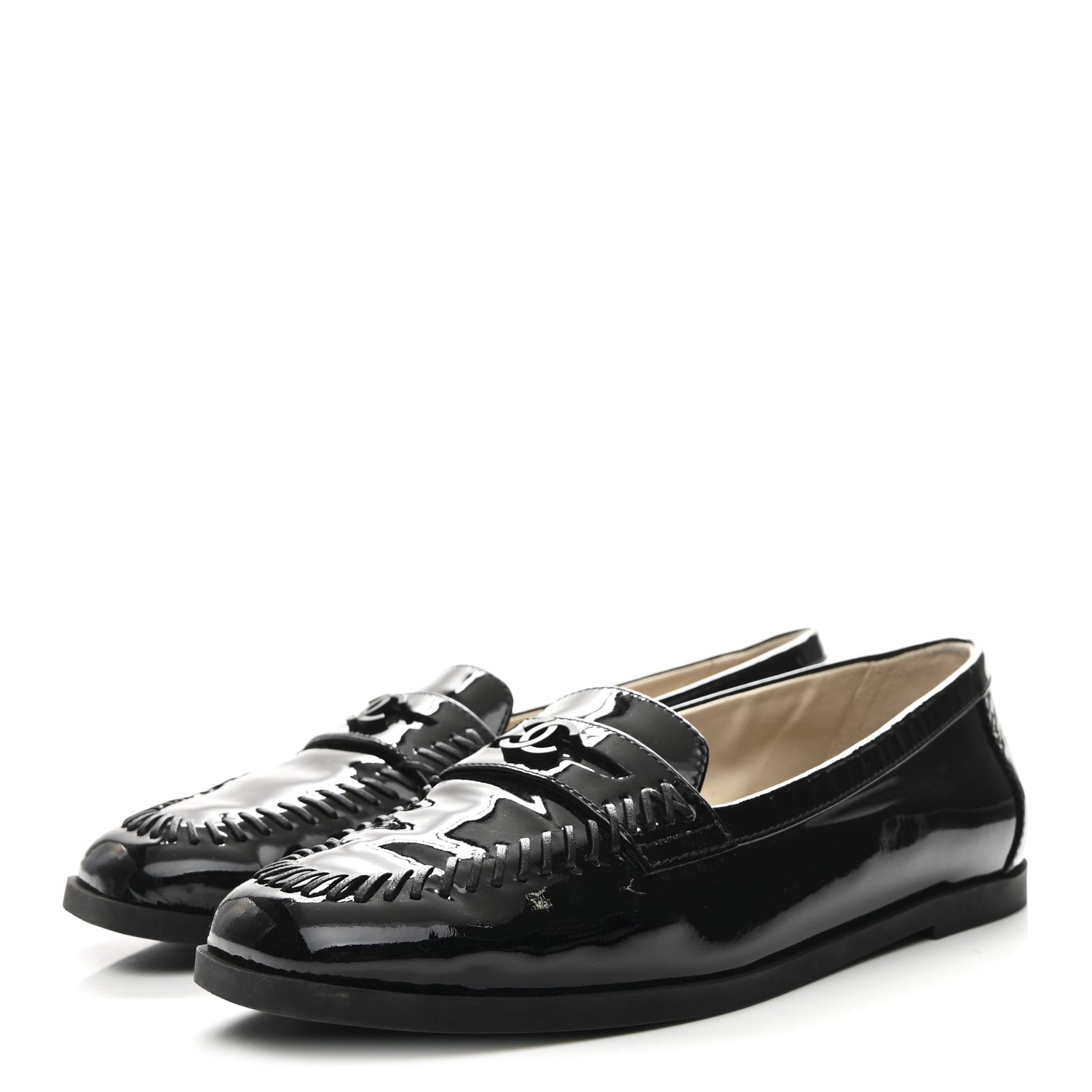 Chanel Patent CC Mocassin Loafers 38 Black 4 of 9