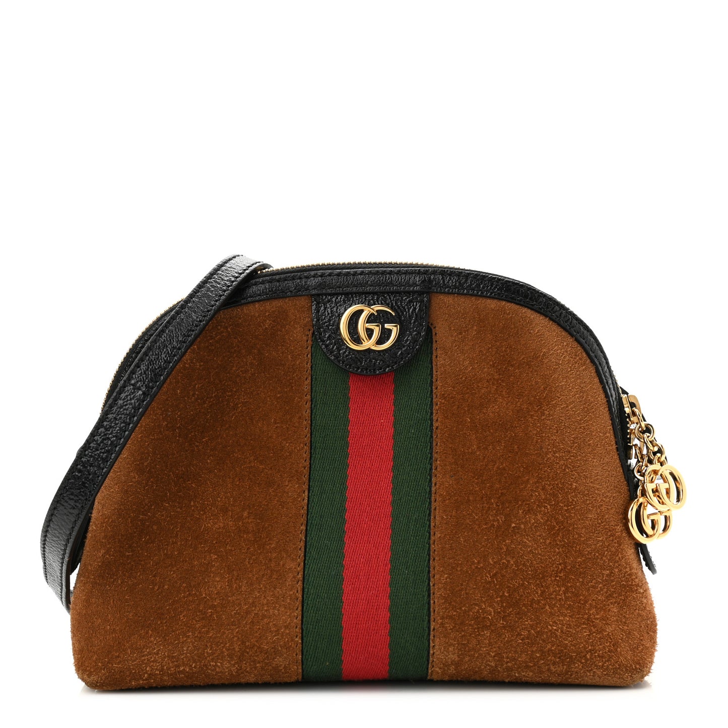Suede Patent Web Small Ophidia Dome Shoulder Bag Nocciola Black