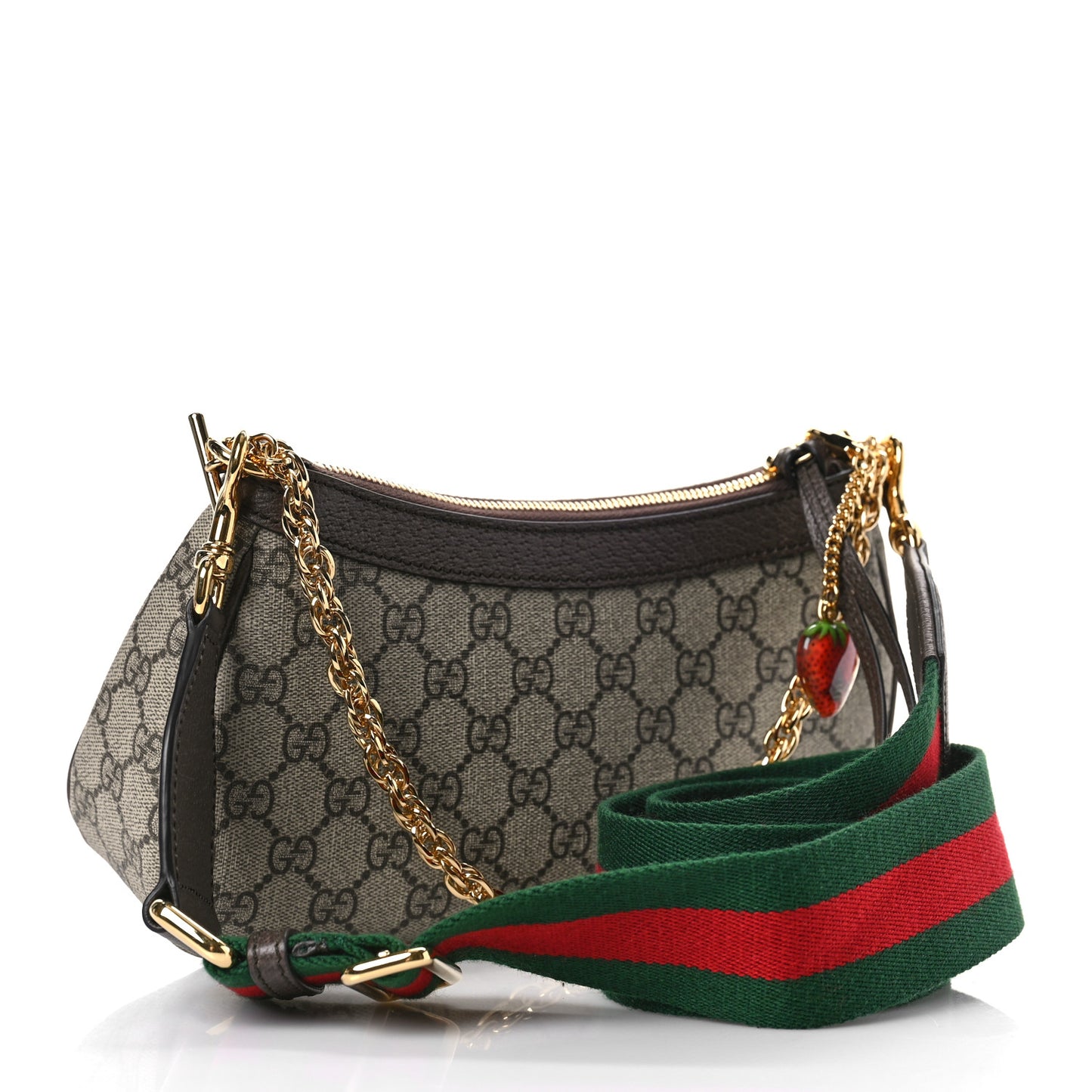 GG Supreme Monogram Textured Dollar Calfskin Web Small Ophidia GG Handbag Beige Ebony New Acero